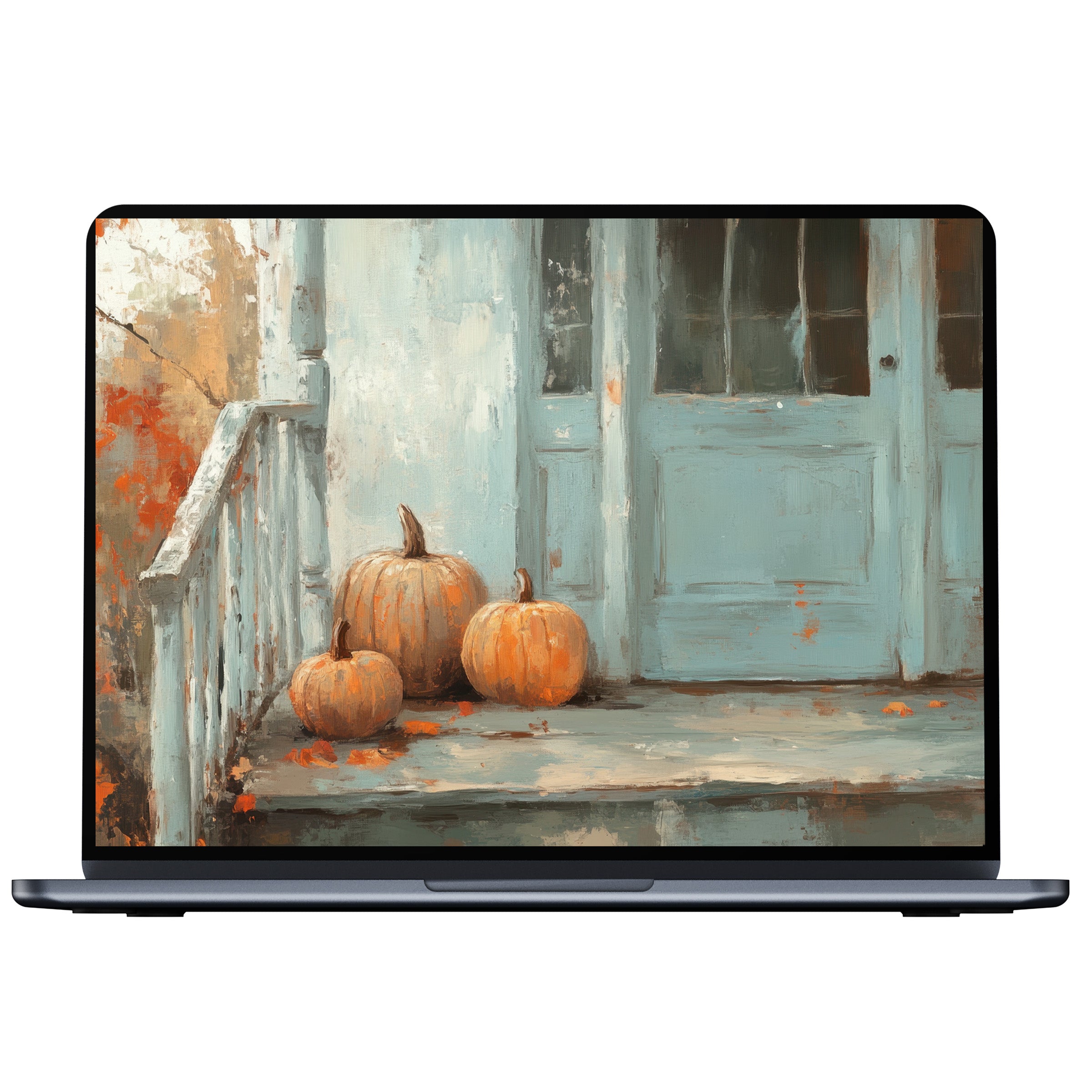 Elegant fall desktop wallpaper featuring pumpkins and rustic textures for calm inspiration on your PC or laptop digital download