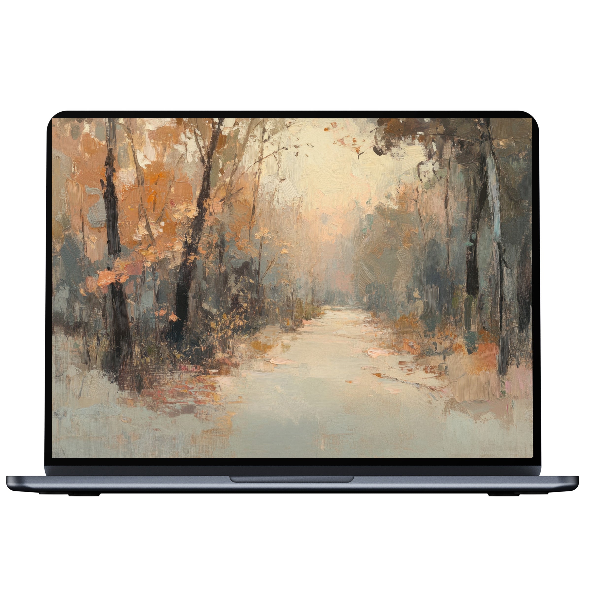 Elegant fall desktop wallpaper digital download features serene autumn pathway in warm hues ideal for PC and laptop backgrounds