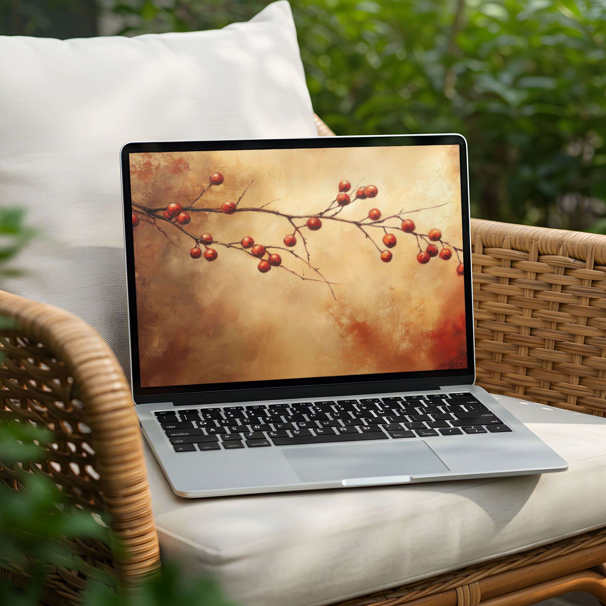 Elegant autumn branch digital art desktop background for PC or Laptop brings calm and inspiration as an instant download
