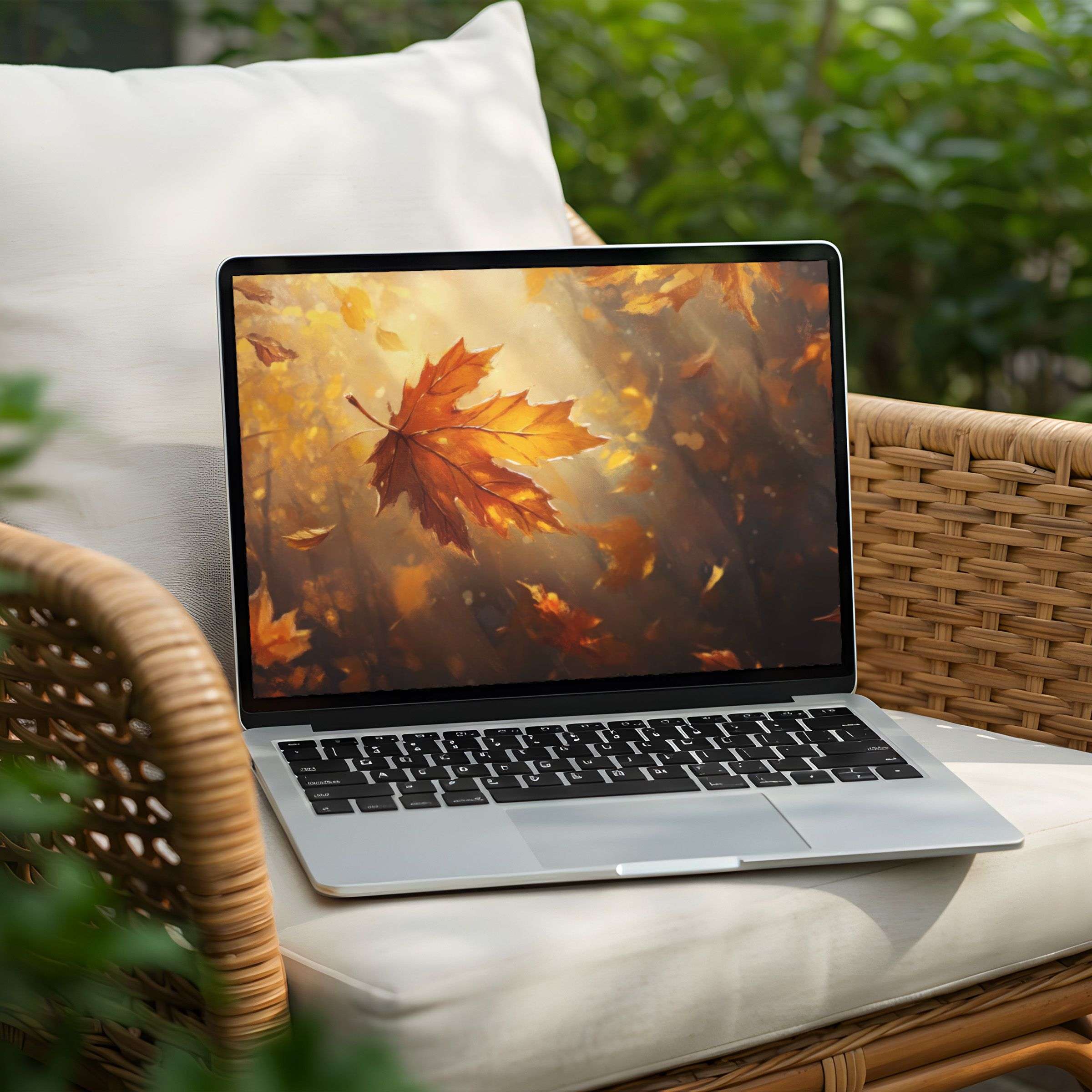 Autumn leaves digital art for desktop background brings calm elegance to your PC or Laptop with instant download feature