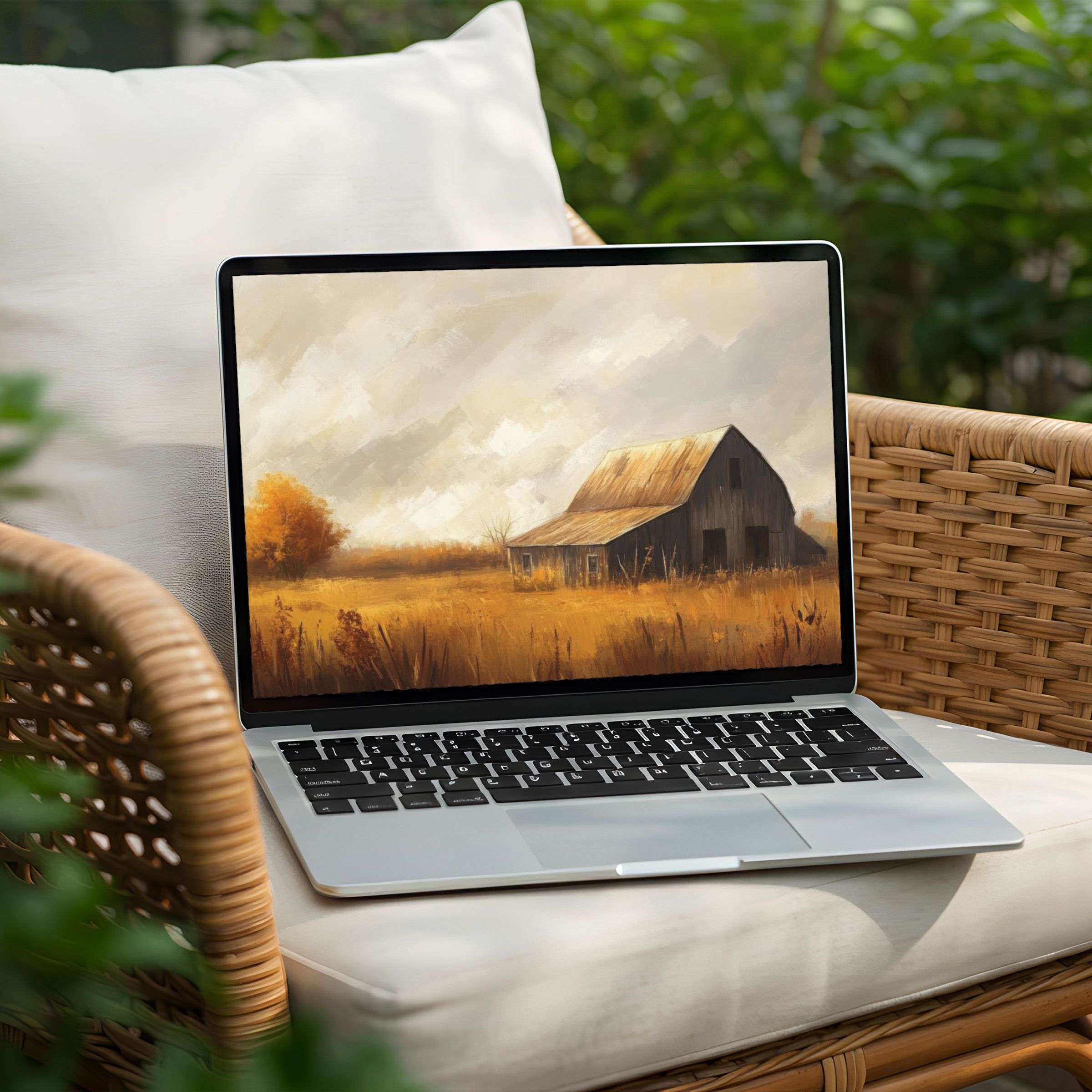 Serene barn landscape desktop background for PC or Laptop, available as instant download, inspires calm and elegance