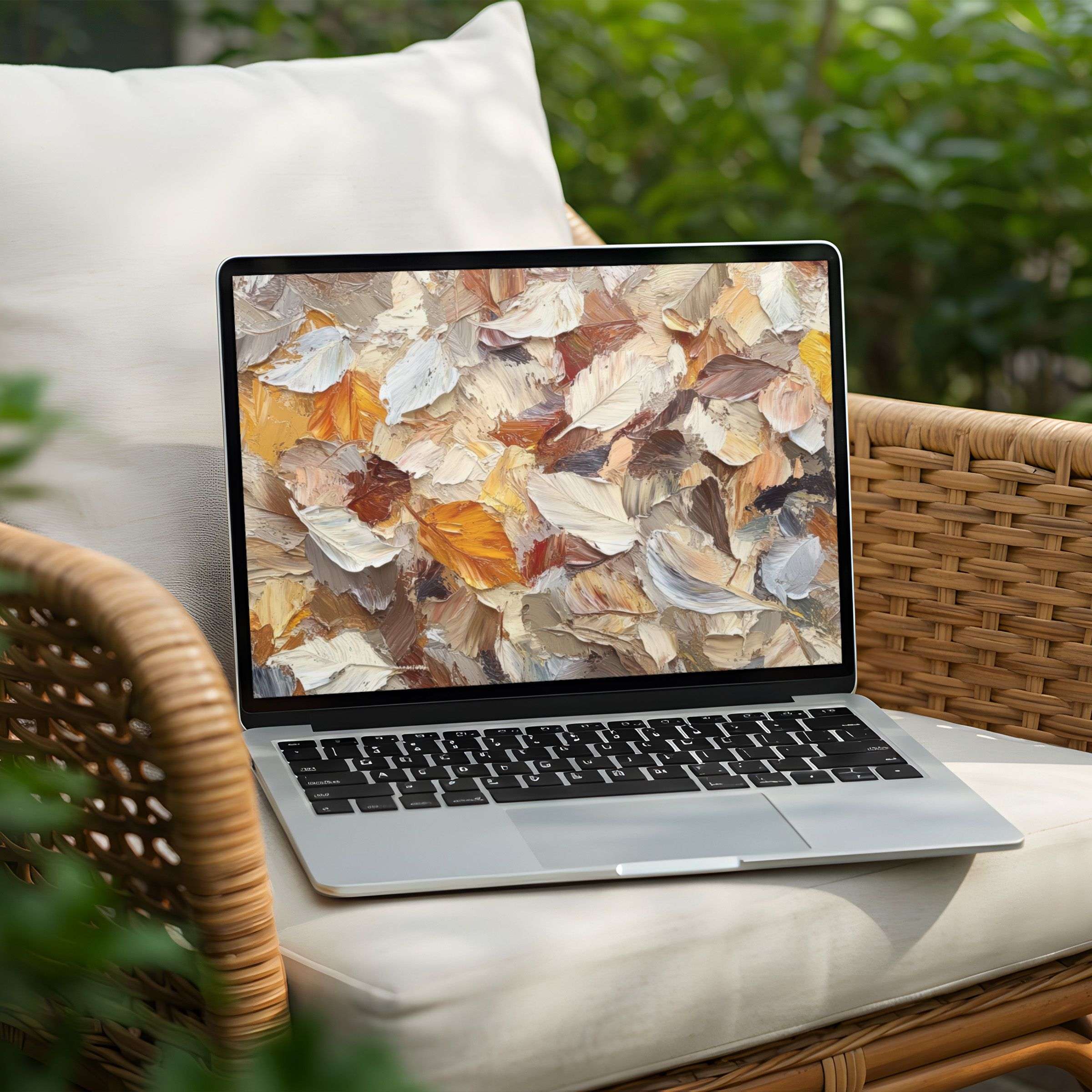 Autumn leaves painting for desktop background on PC or Laptop offers instant download for elegance and mindful inspiration