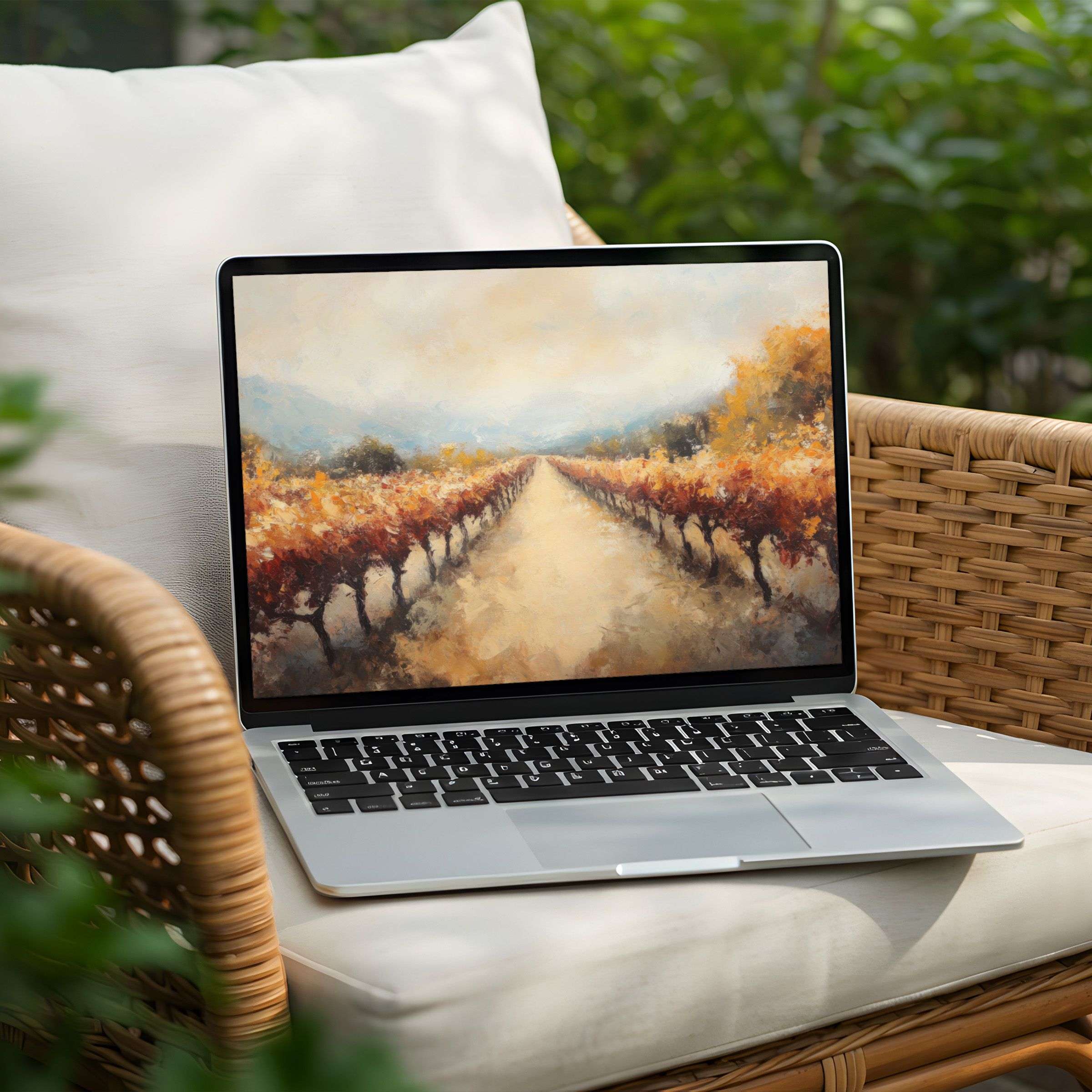 Serene autumn vineyard desktop background for PC and Laptop instant download inspiring elegance and mindfulness in any space