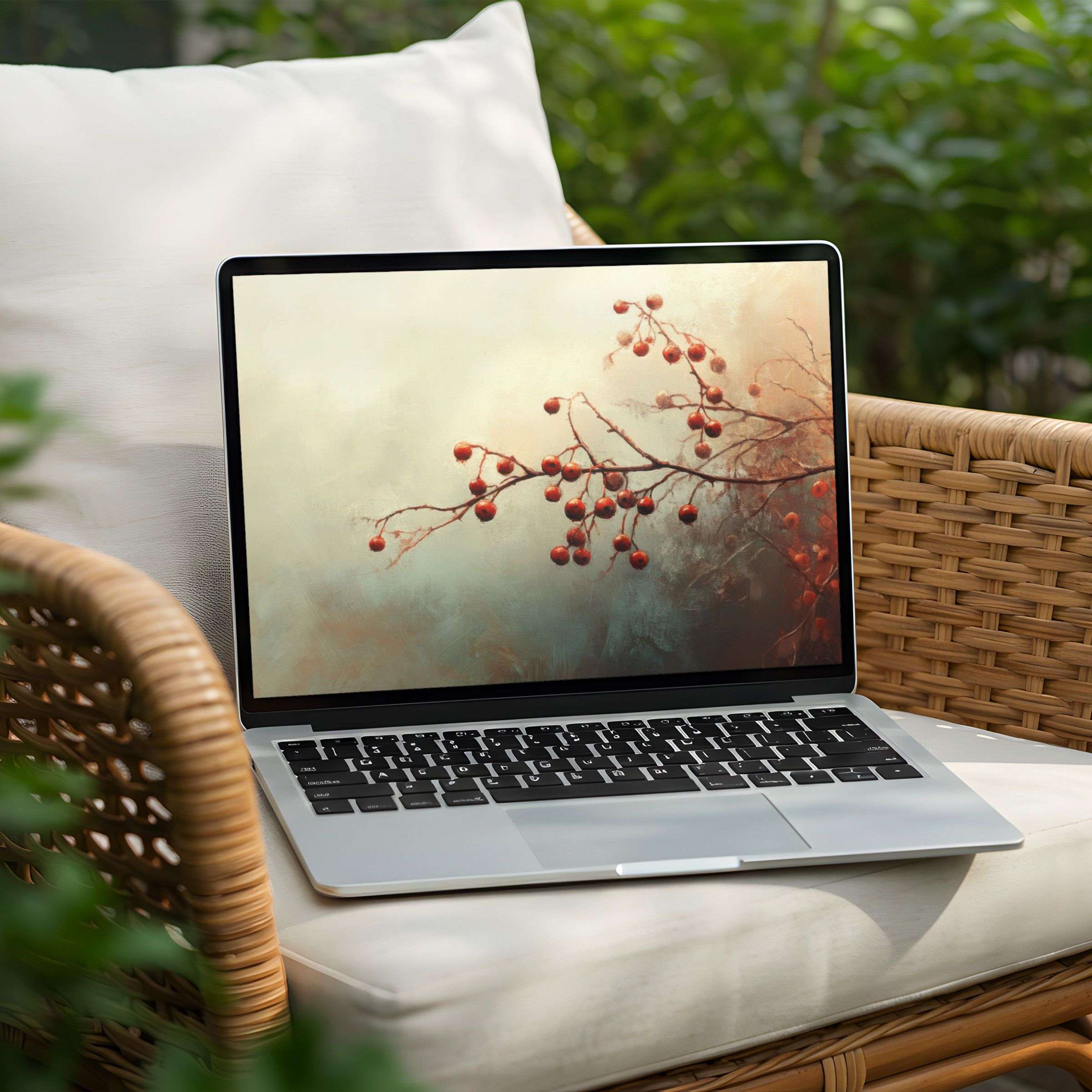 Serene berry branches with soft hues in an elegant desktop background for instant download to PC or laptop inspire calm and beauty