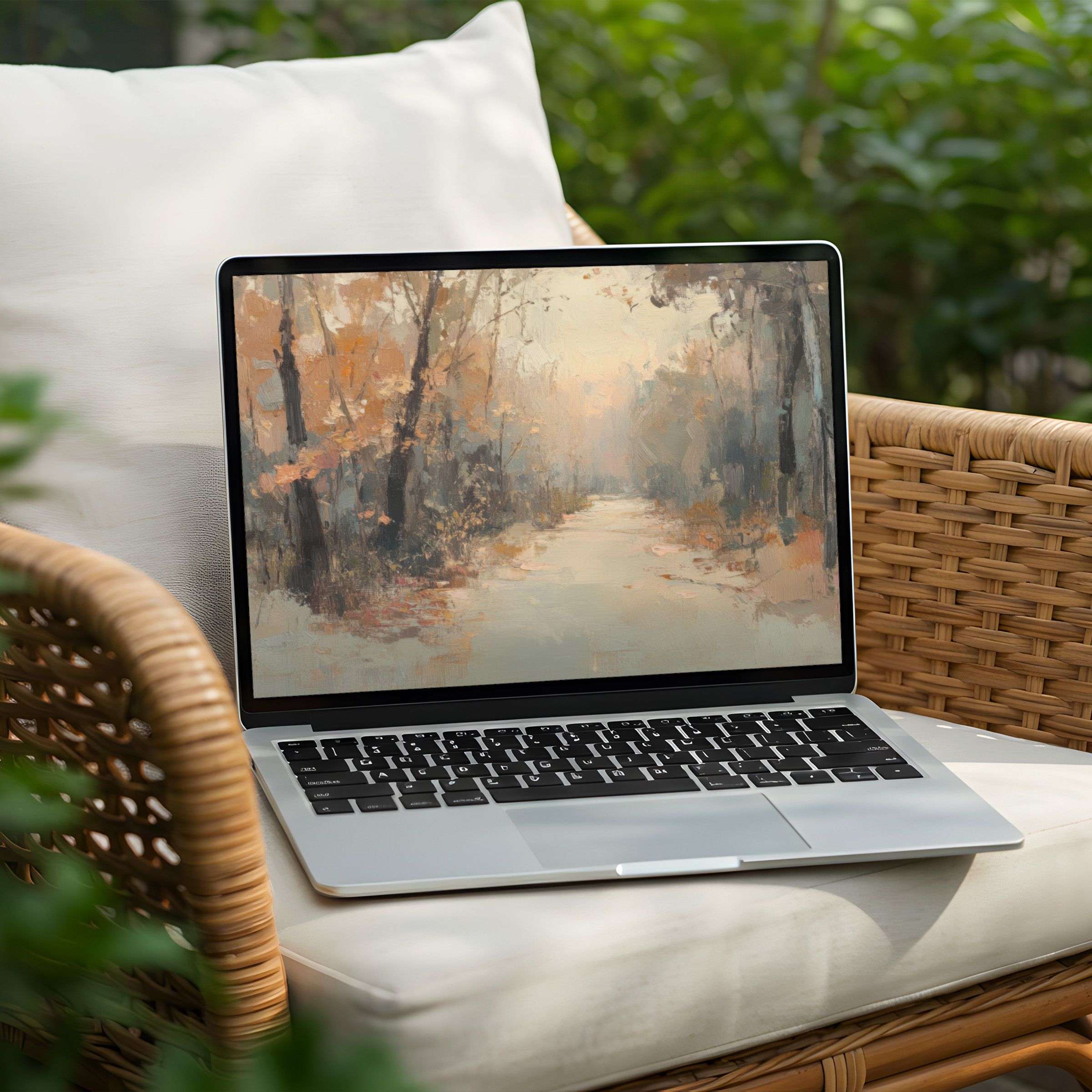 Elegant autumn forest digital art for your desktop background on PC or Laptop instant download for inspiration and calm