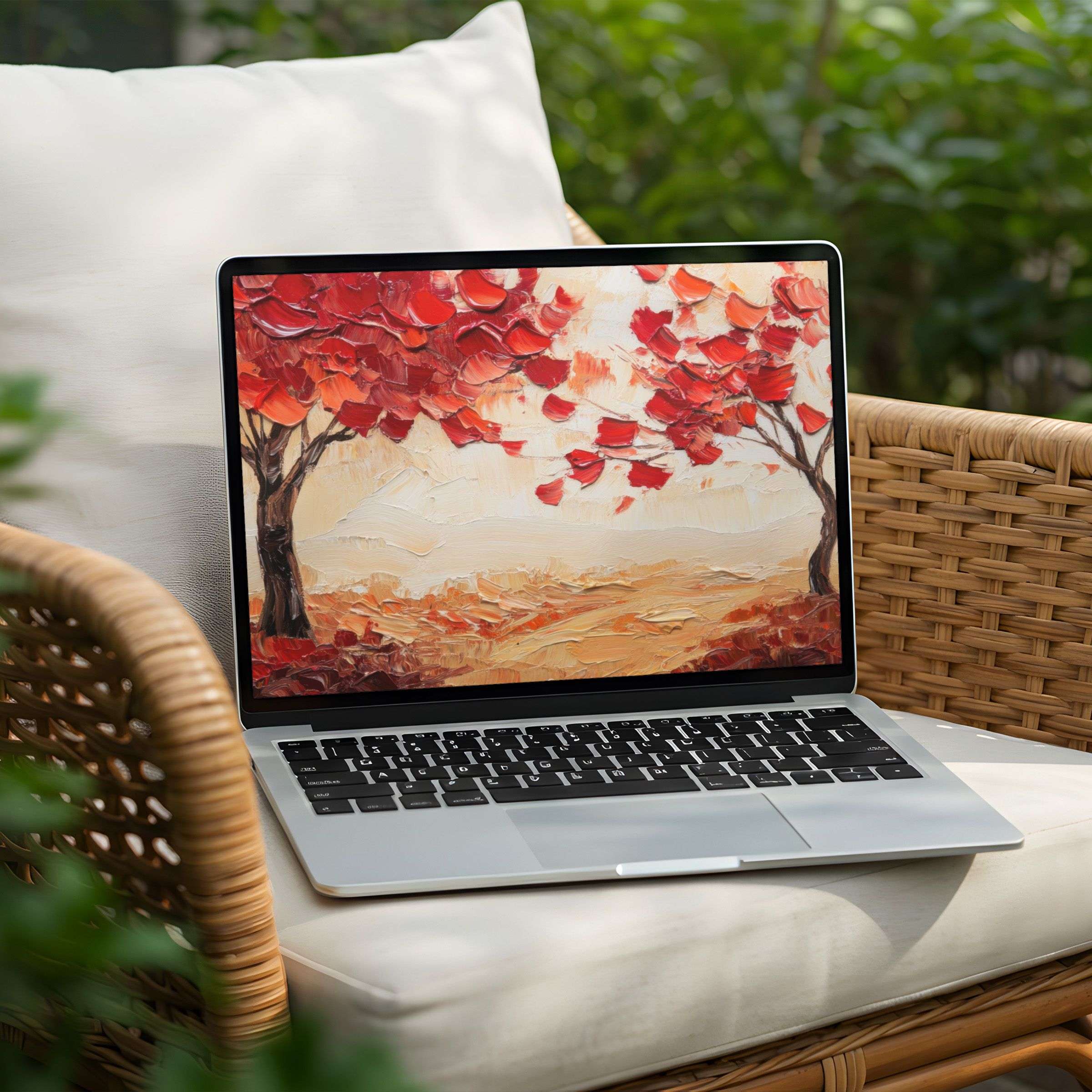 Red leaf trees create a serene desktop background on a PC for instant download, inspiring calm and elegance on your Laptop