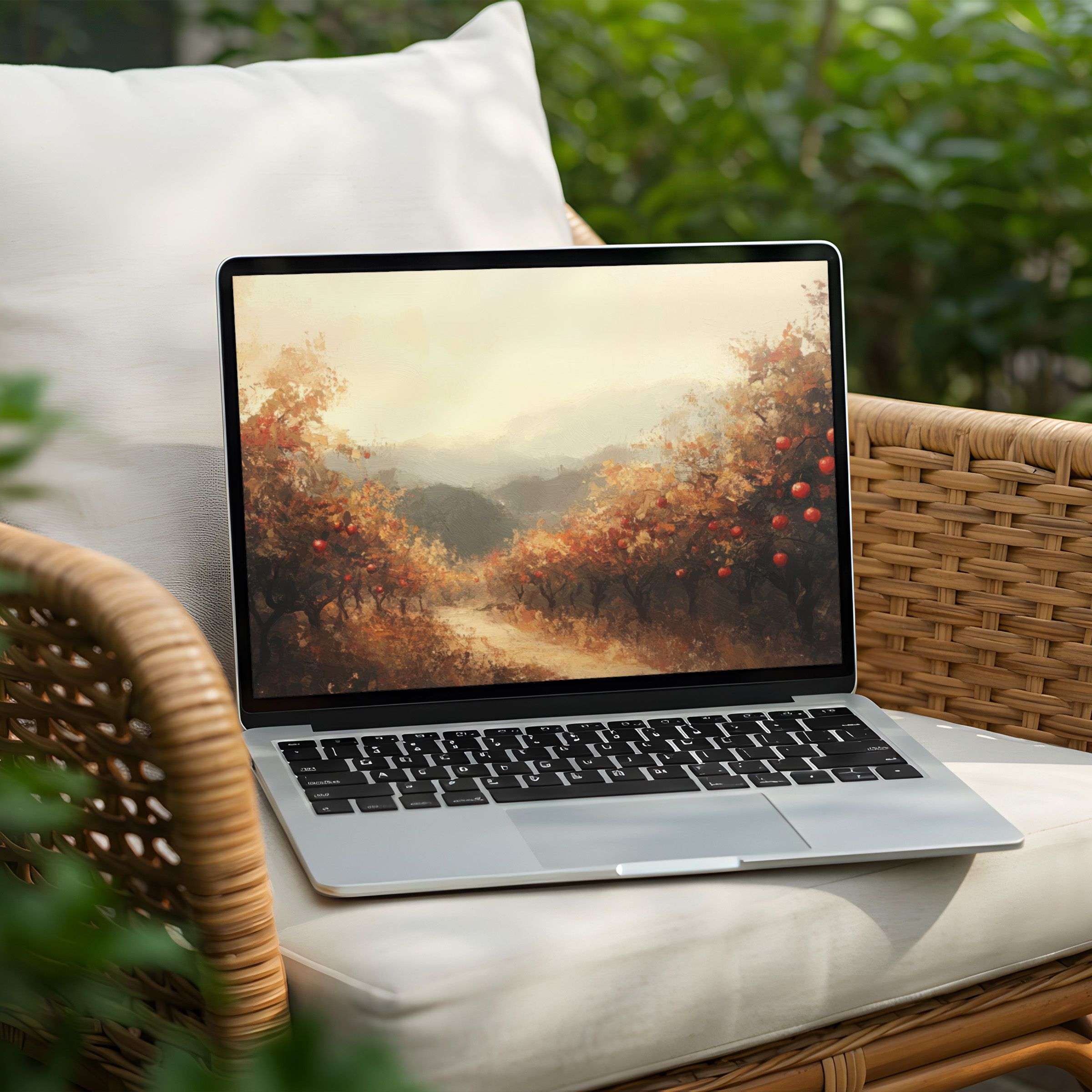 Serene autumn path digital art for PC desktop background, instant download to inspire mindfulness on your Laptop's screen