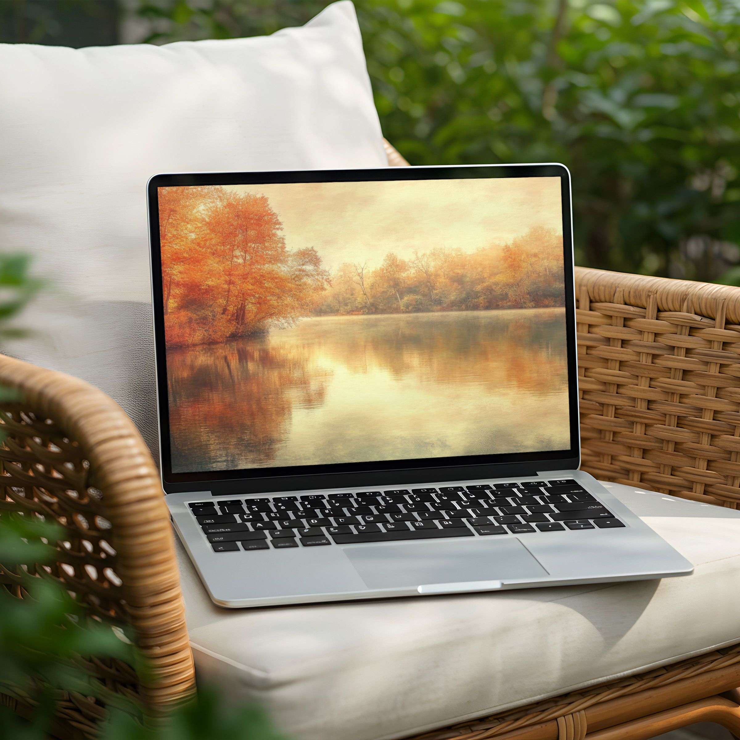 Elegant autumn lake desktop background on PC or Laptop showcasing serene beauty with instant download for mindful inspiration