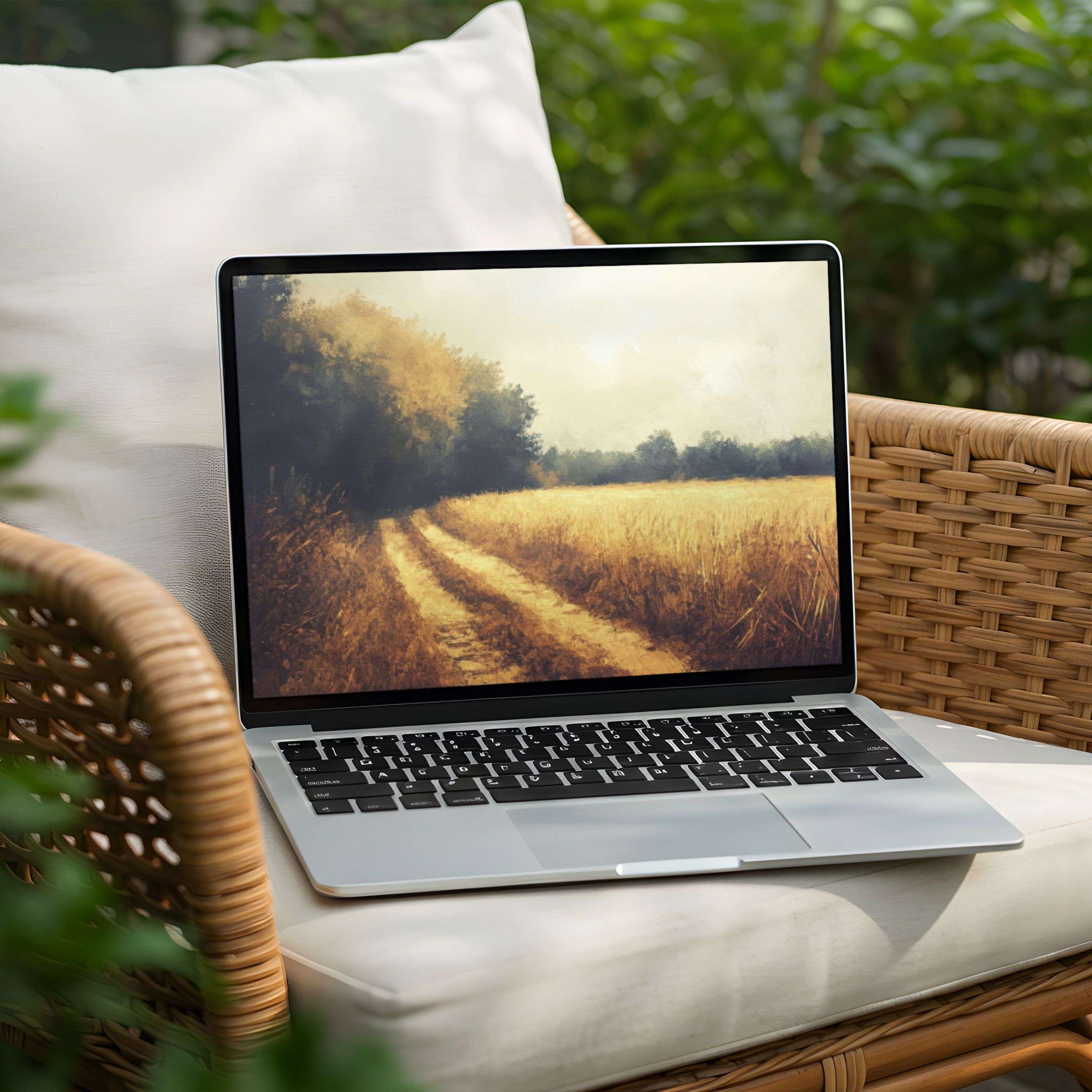 Elegant desktop background for PC and Laptop featuring serene field landscape in warm tones offers instant download for mindful inspiration