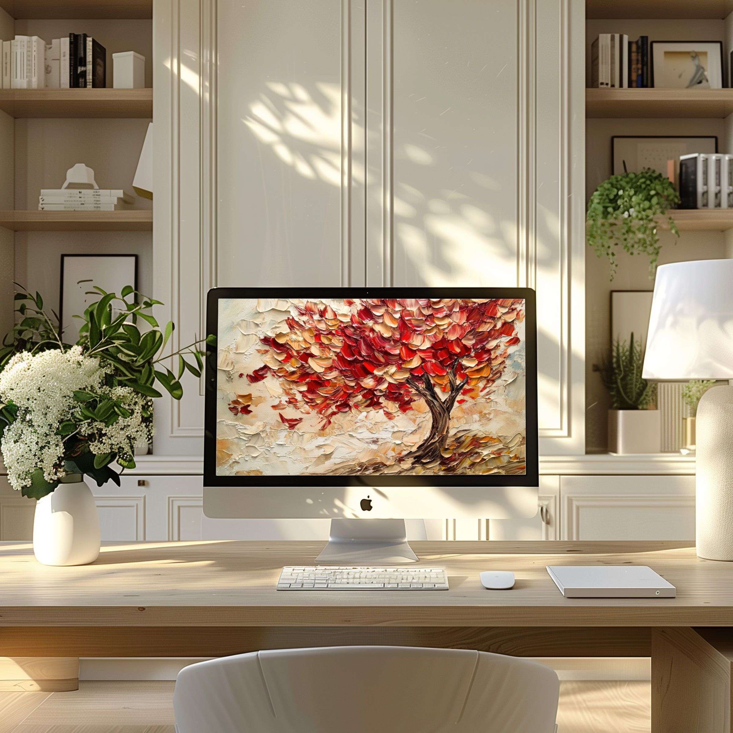Elegant abstract tree wallpaper for computer brings calm inspiration to any modern home office, perfect for PC or Laptop use