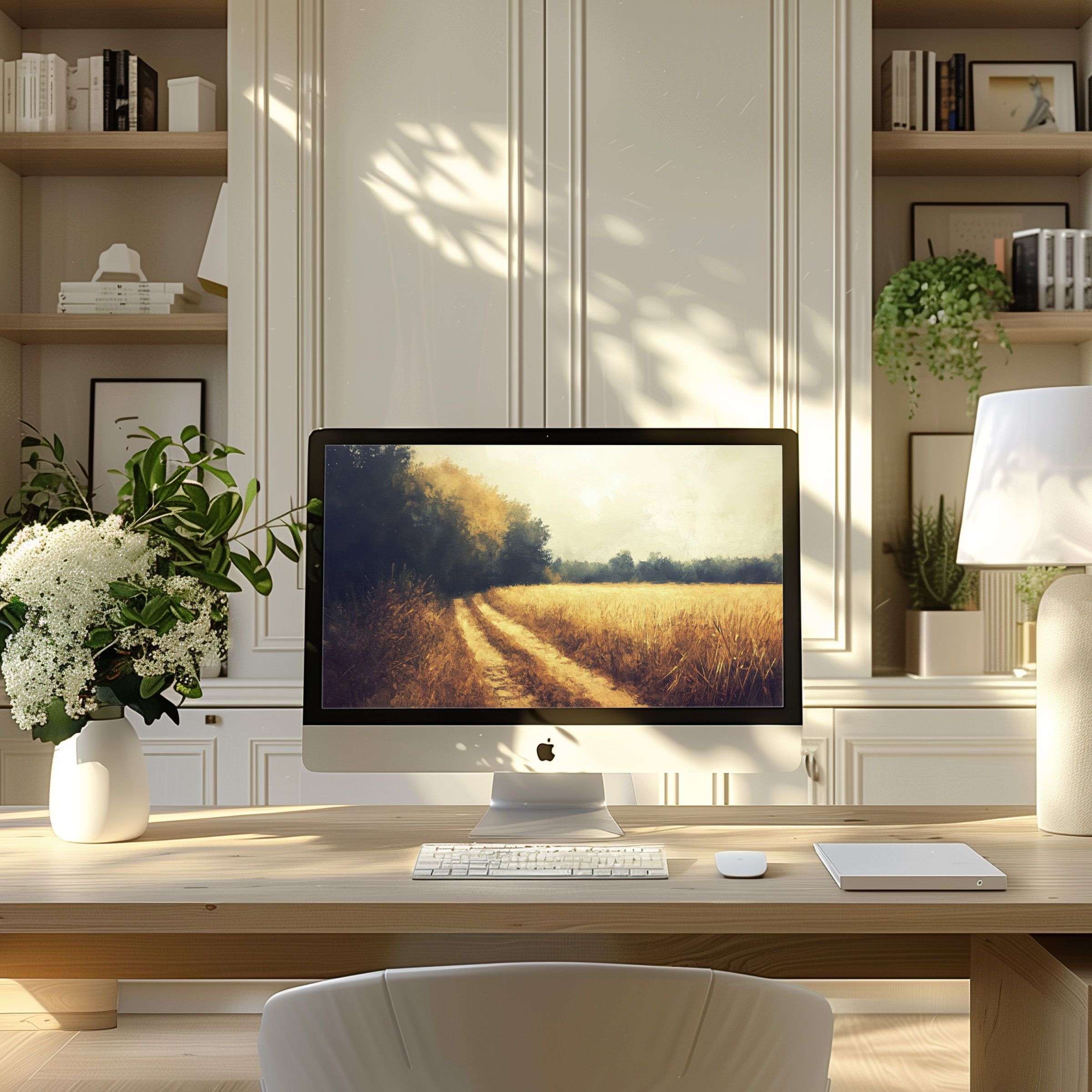 Elegant path landscape wallpaper for computer inspires calm in a modern home office ideal for PC and Laptop digital download