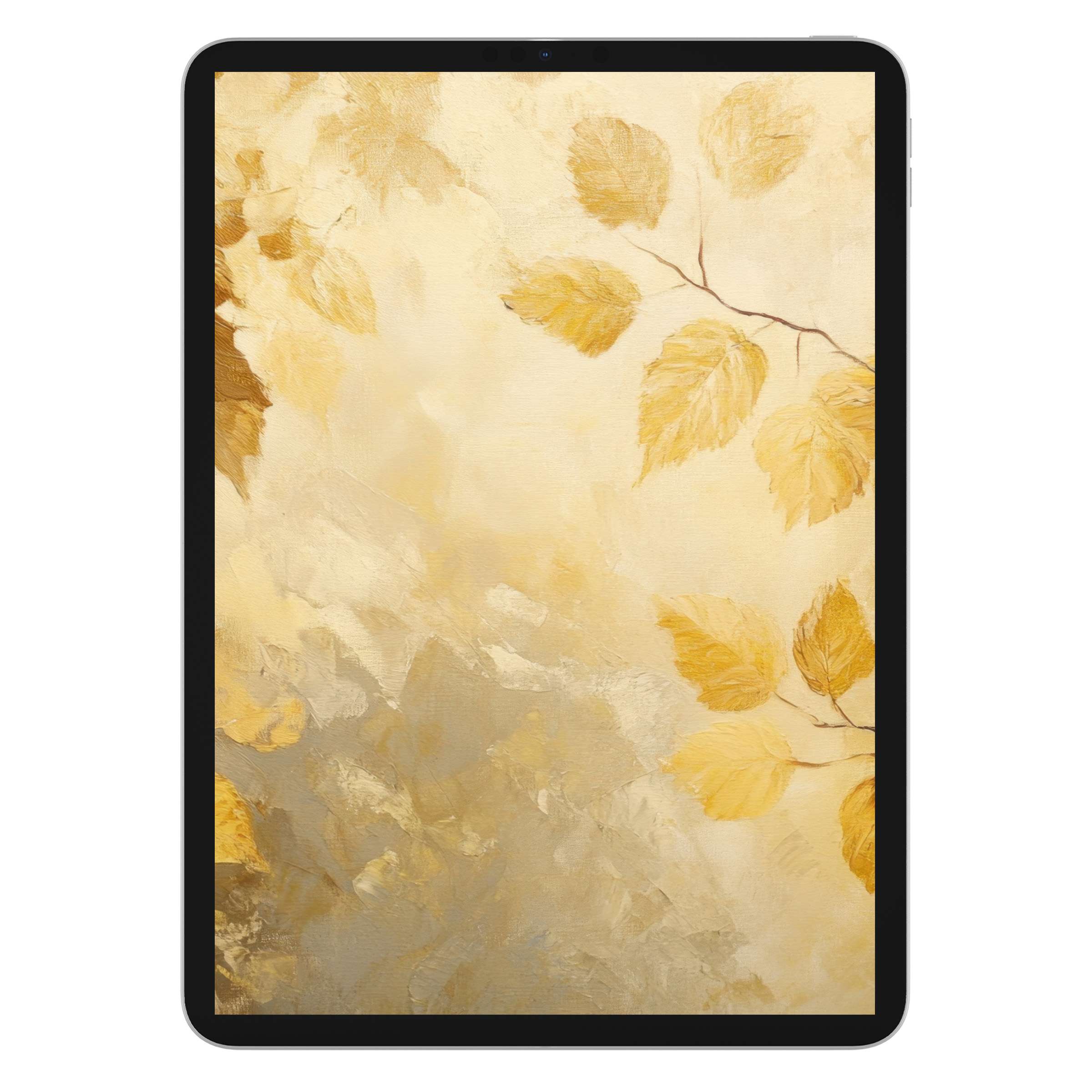 Golden leaves on a soft beige canvas evoke tranquility in this fall iPad wallpaper digital download, perfect for tablet background