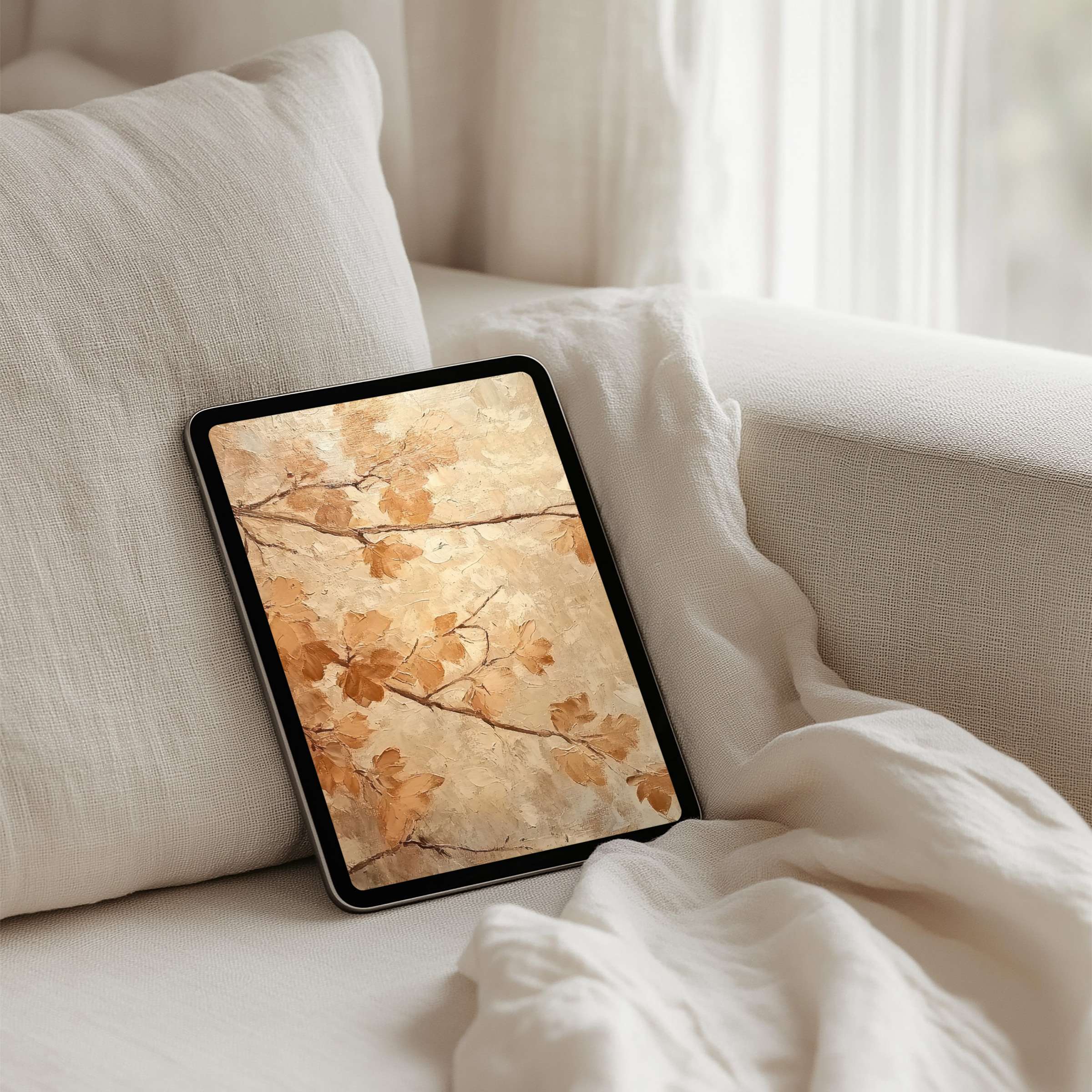 Elegant autumn leaves iPad background for instant download brings calm and inspiration to any tablet setting and interior decor