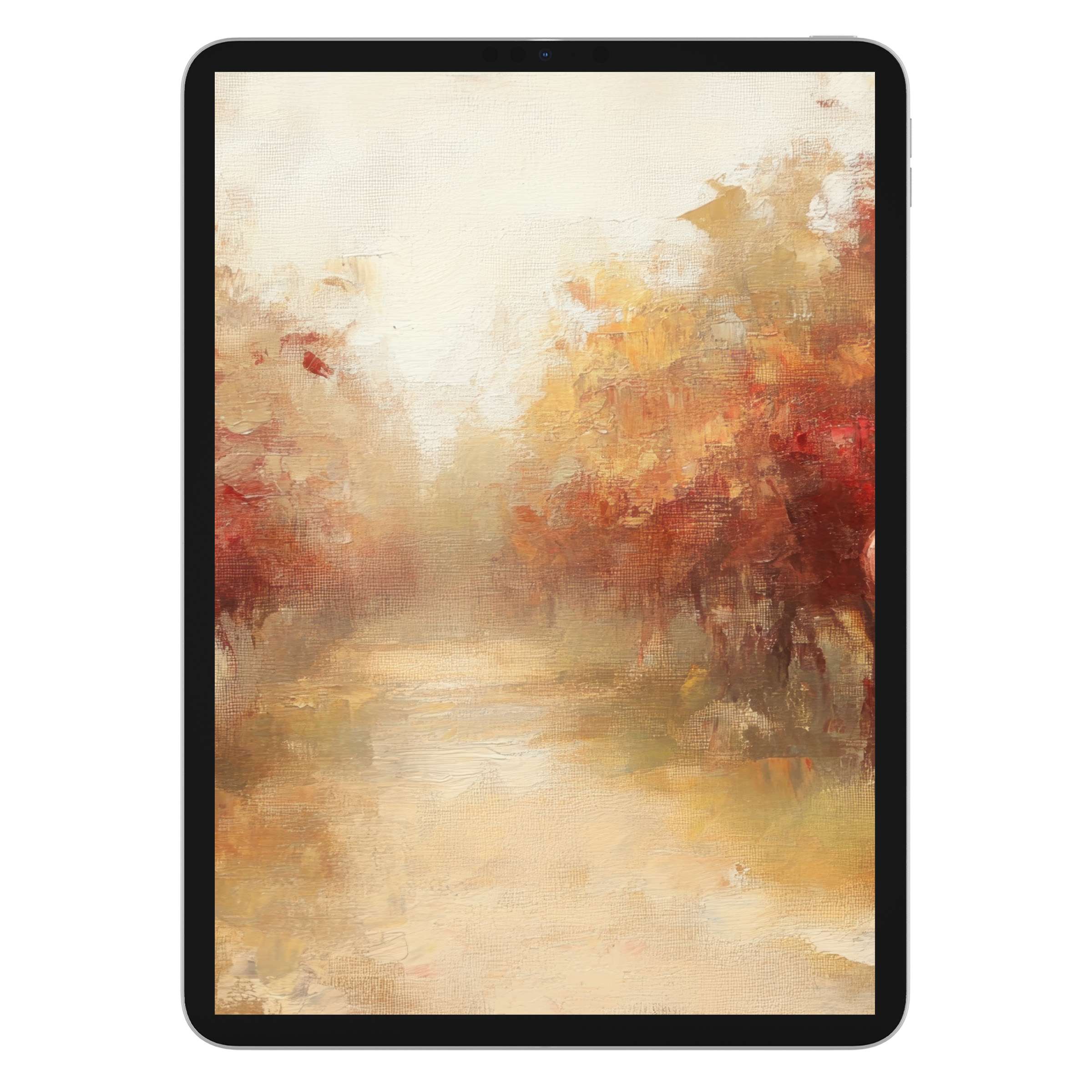 Warm, textured fall iPad wallpaper with an elegant, serene autumn path; perfect digital download for tablet background lovers