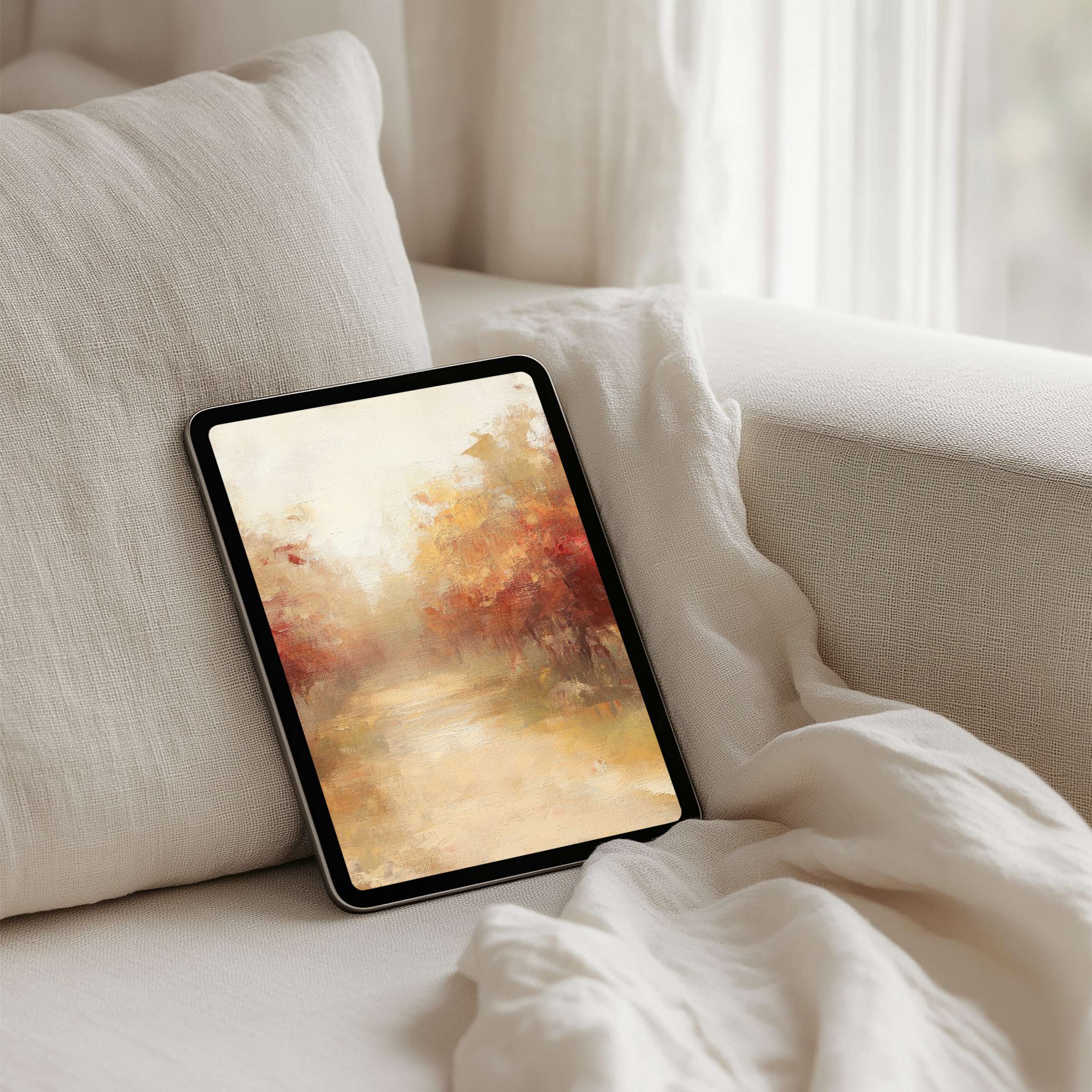 Elegant iPad background with serene autumn hues offers instant download for your tablet inspiring calm and mindfulness in any setting