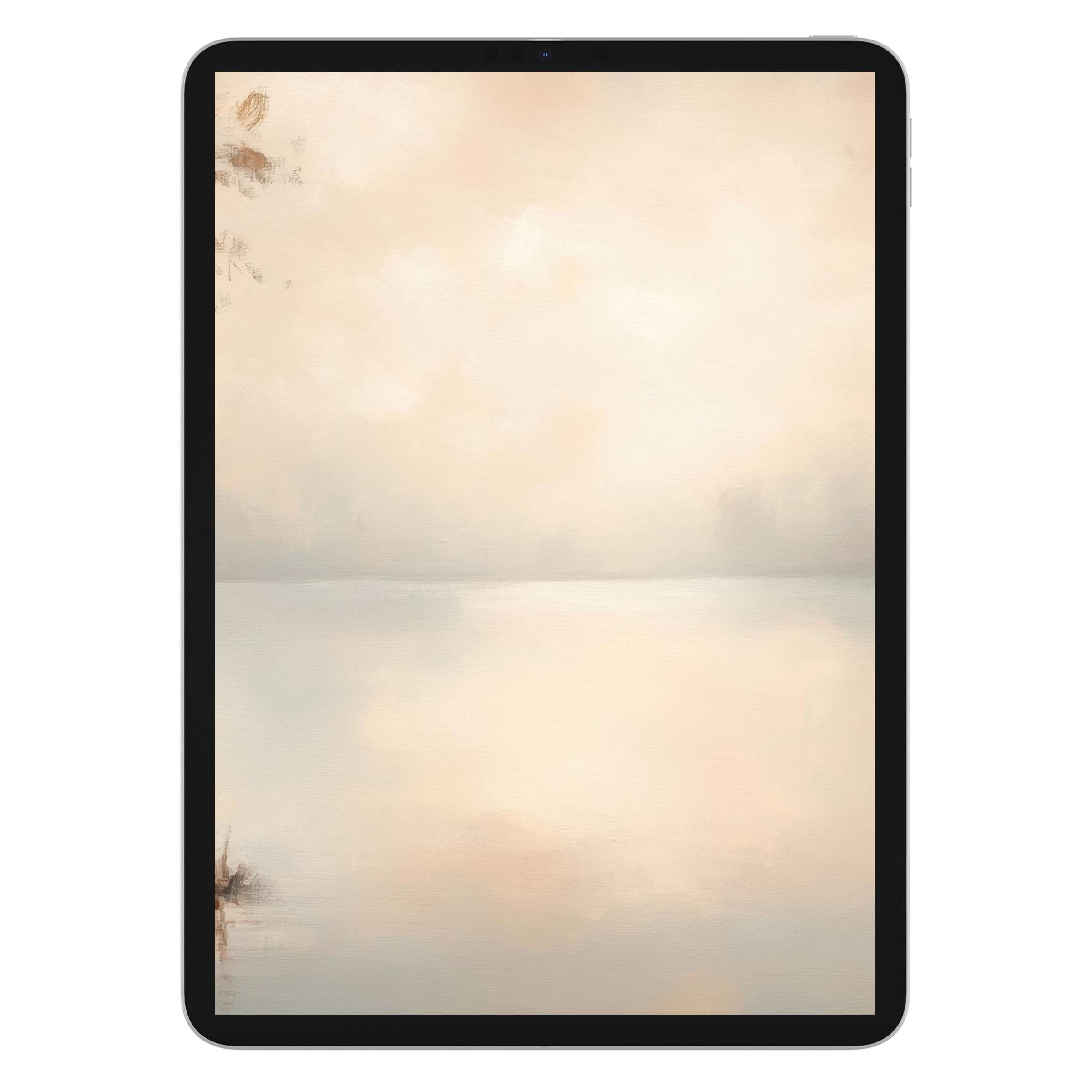 Elegant fall iPad wallpaper with soft pastels and serene water reflections offers a digital download for tablet background beauty