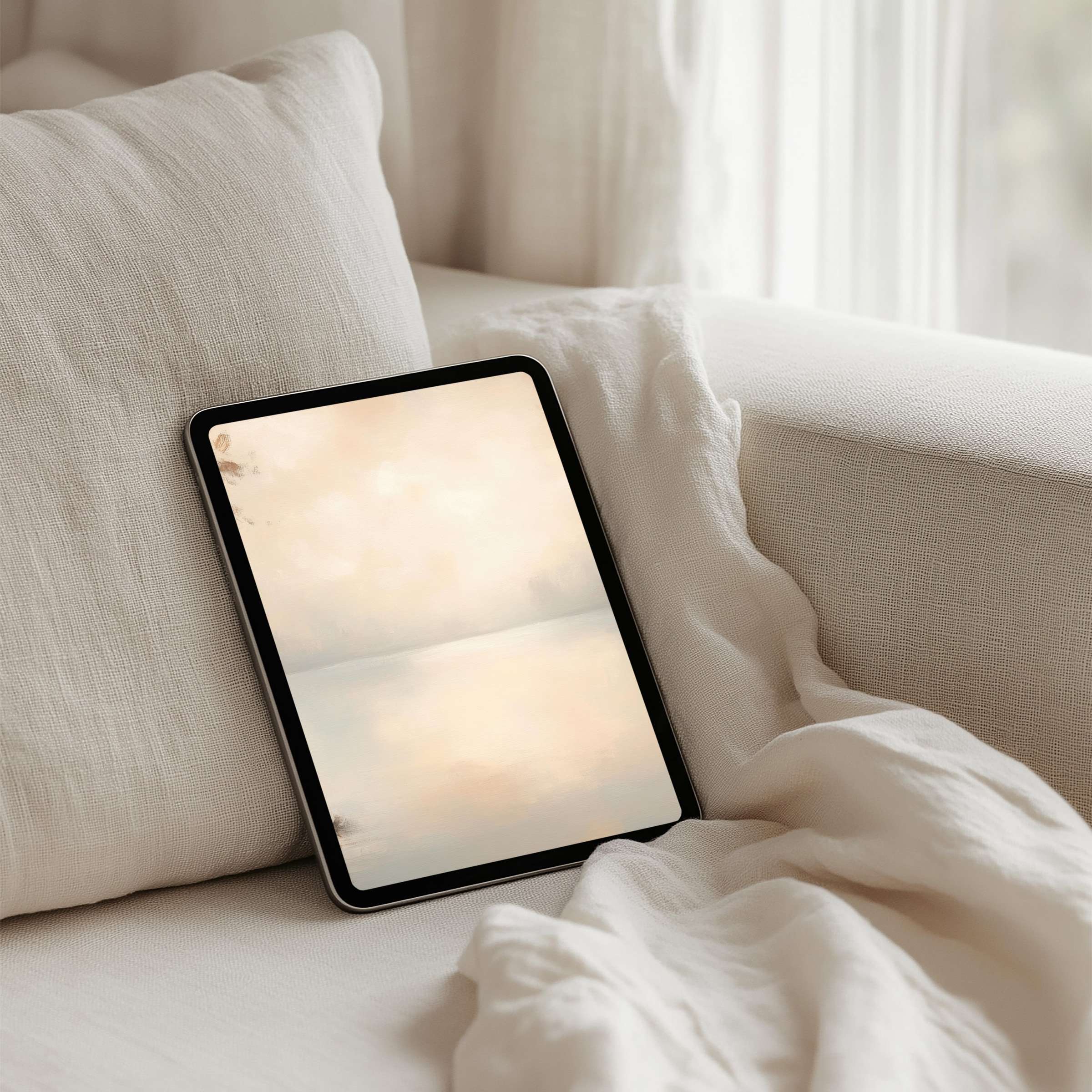 Elegant iPad background in soft pastel tones evokes calm and inspiration perfect for tablet use and instant download