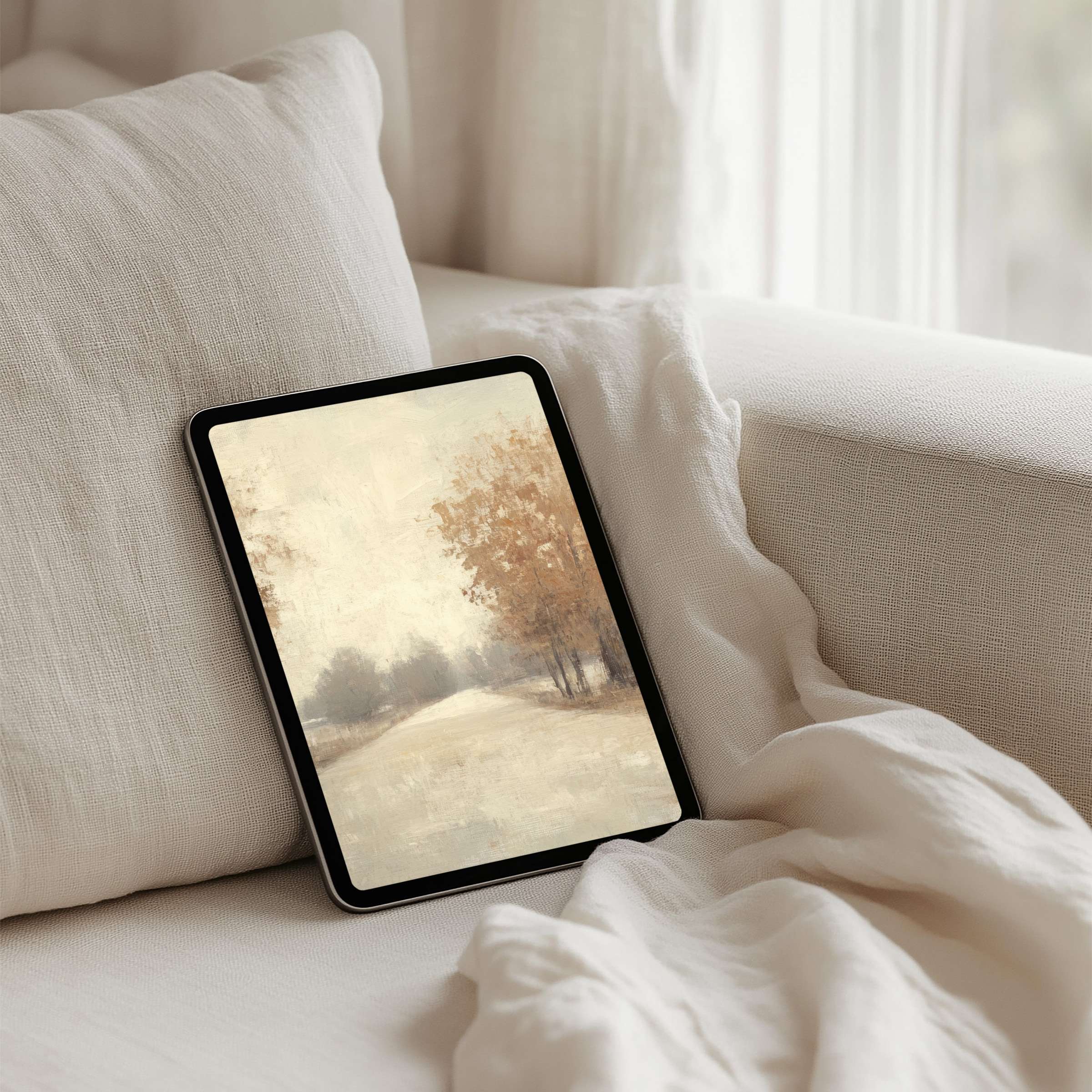 Elegant iPad background featuring serene autumn landscape enhances mindfulness; perfect for tablet users seeking instant download tranquility