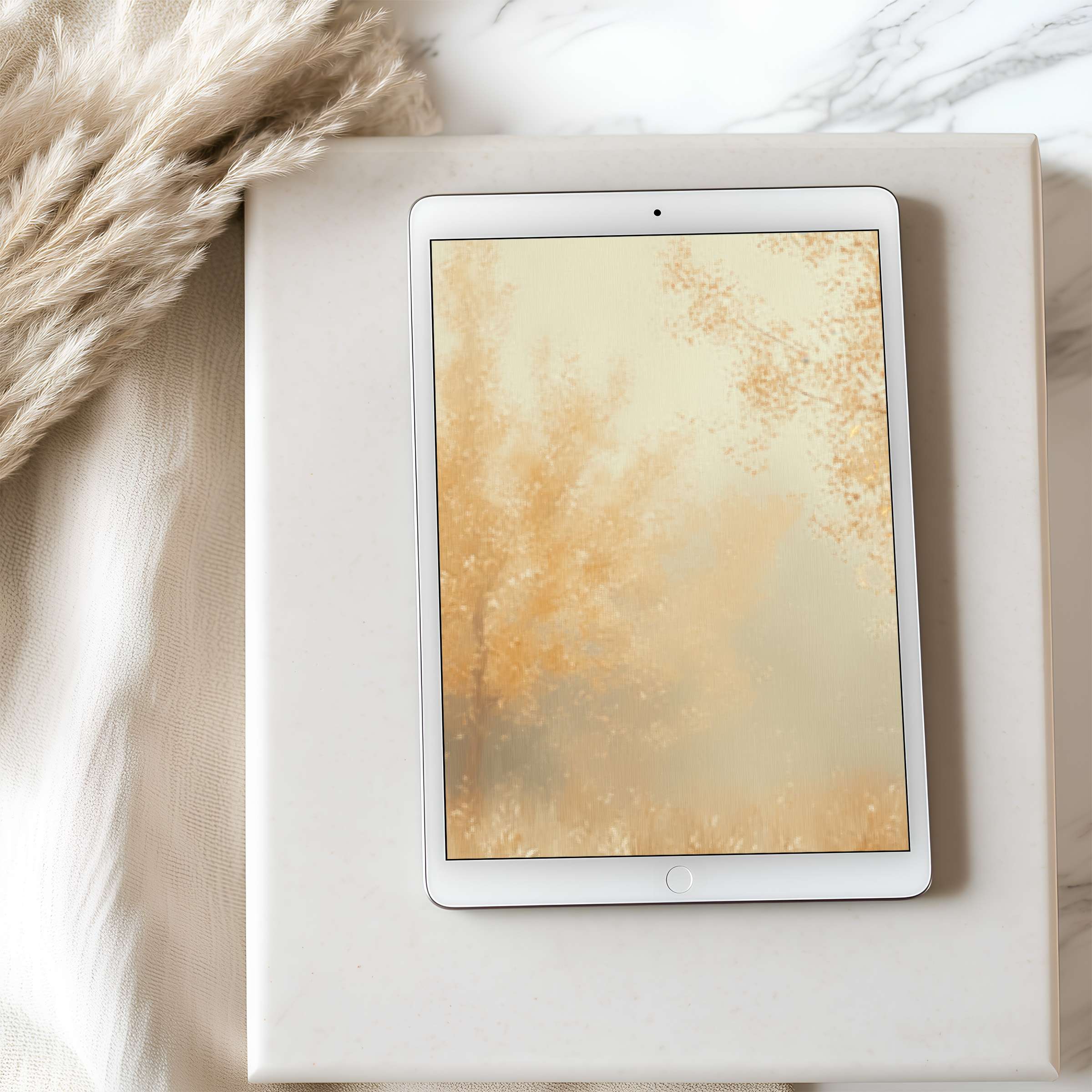 Elegant tablet wallpaper featuring serene autumn hues and delicate foliage ideal for high resolution iPad or Android devices digital download