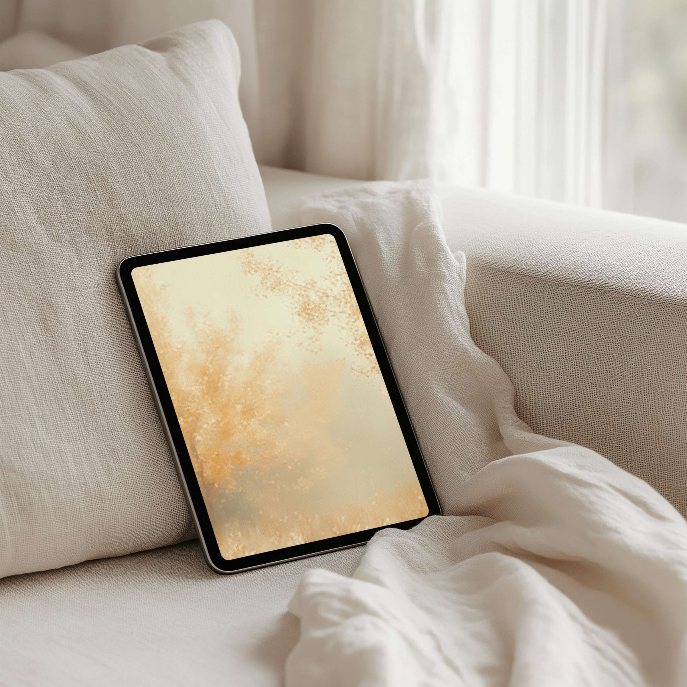 Elegant iPad background features warm, golden hues inspiring calm and mindfulness perfect for instant download on any tablet
