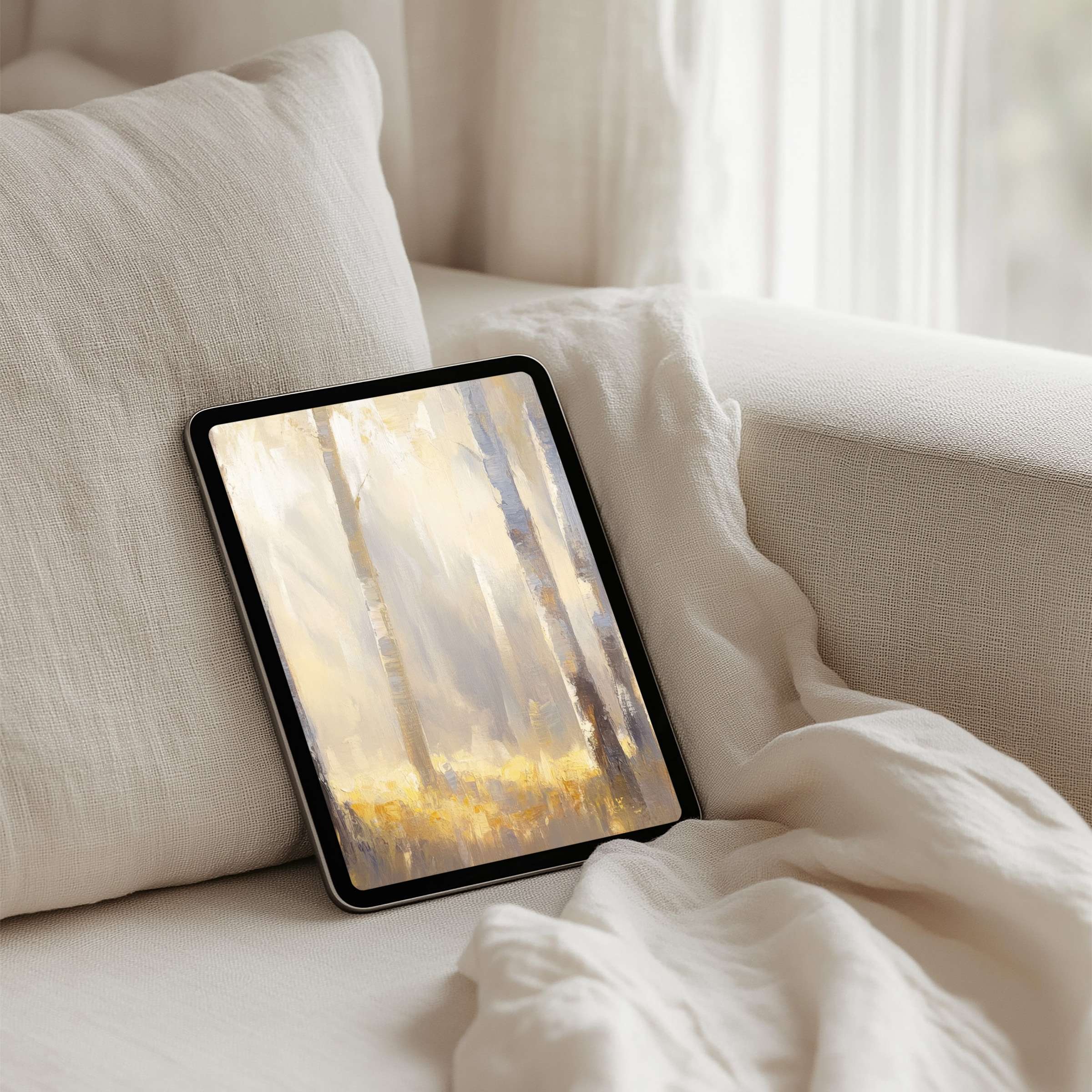 Elegant forest iPad background for instant download on tablets promotes calm and mindfulness in an inspiring digital setting