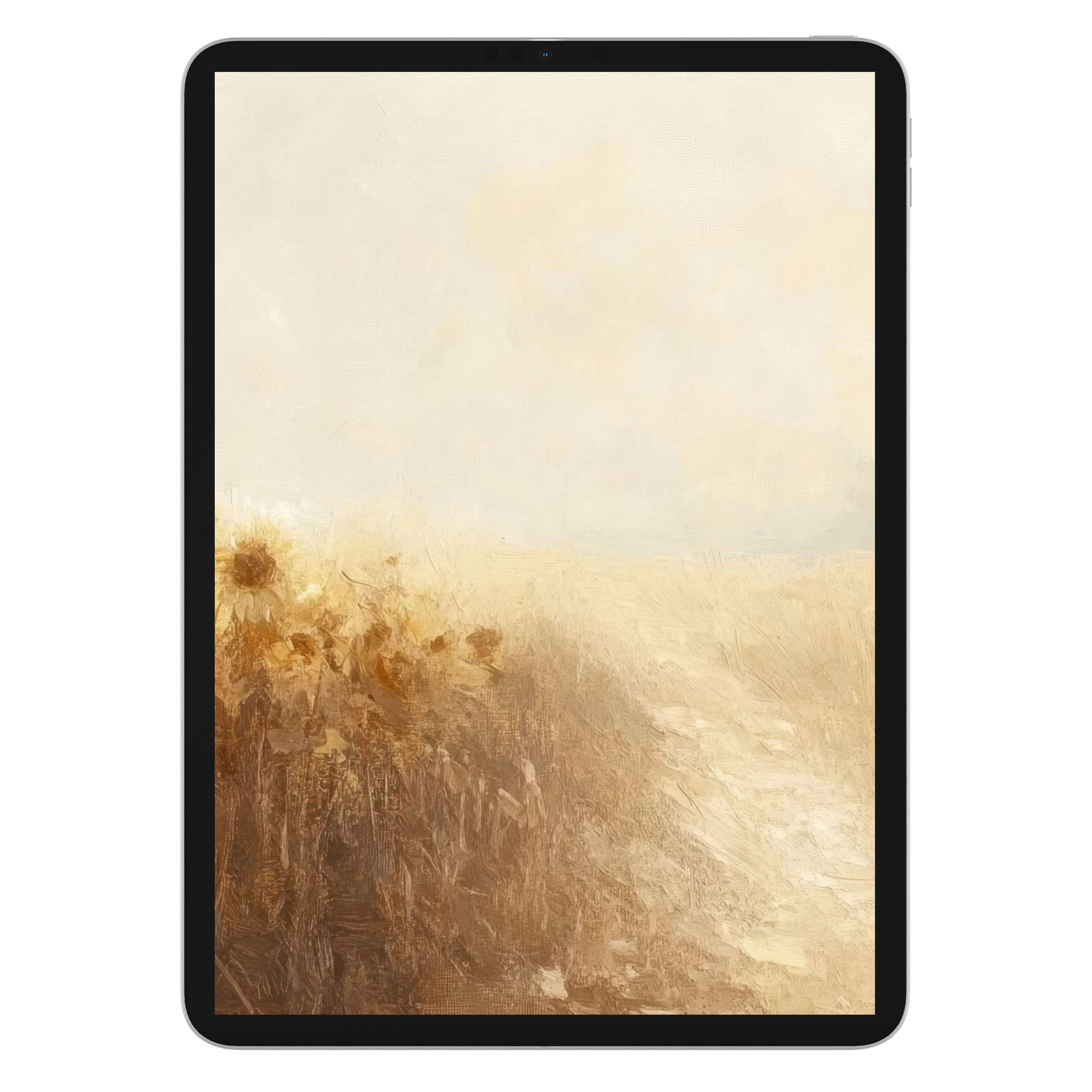 Elegant fall iPad wallpaper featuring soft painted sunflowers, perfect digital download for tablets and calming autumn background