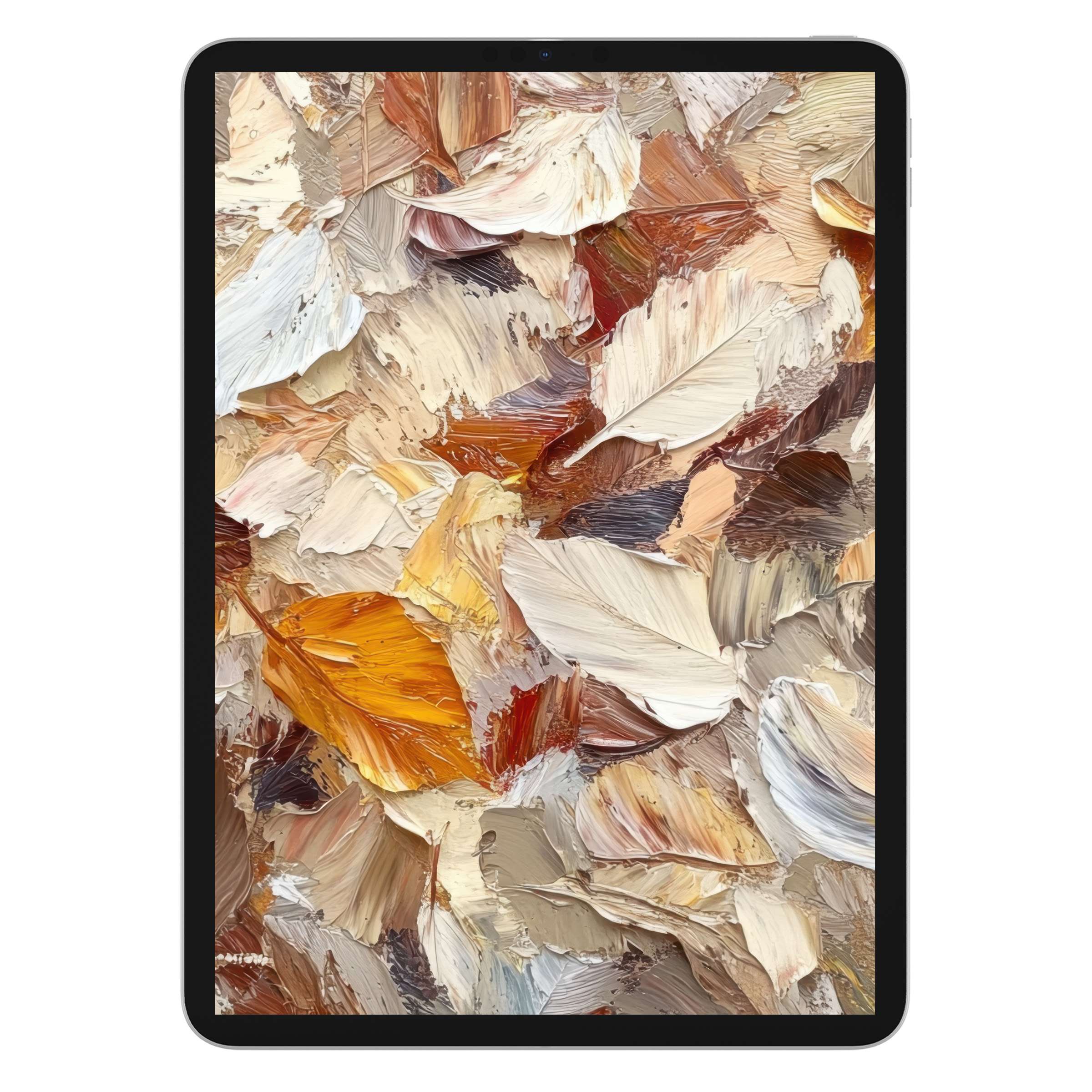 Elegant fall iPad wallpaper with textured brushstrokes in earthy tones brings serene beauty to digital download tablet background