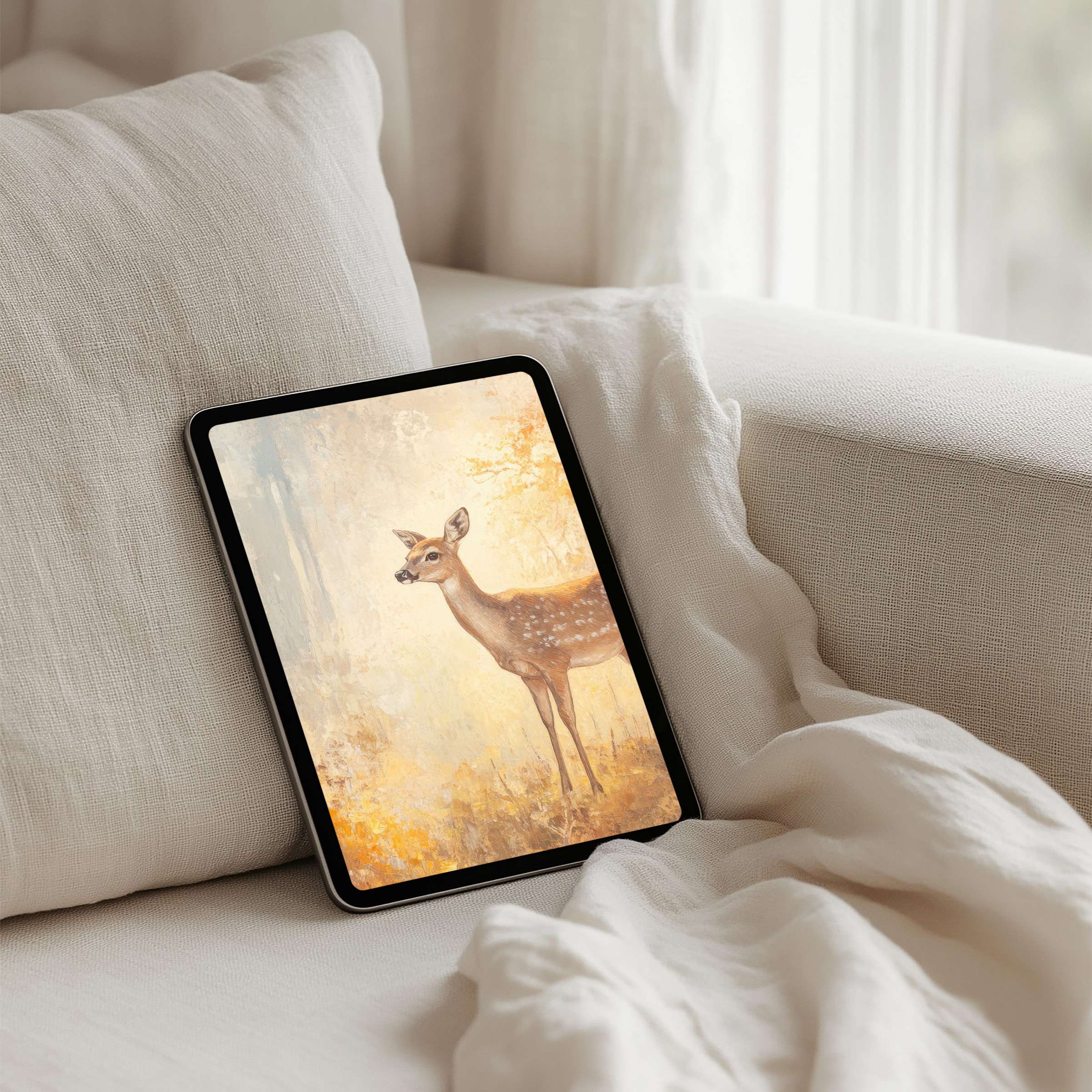 Elegant deer-themed iPad background for instant download brings calm and inspiration to your tablet interior with serene beauty