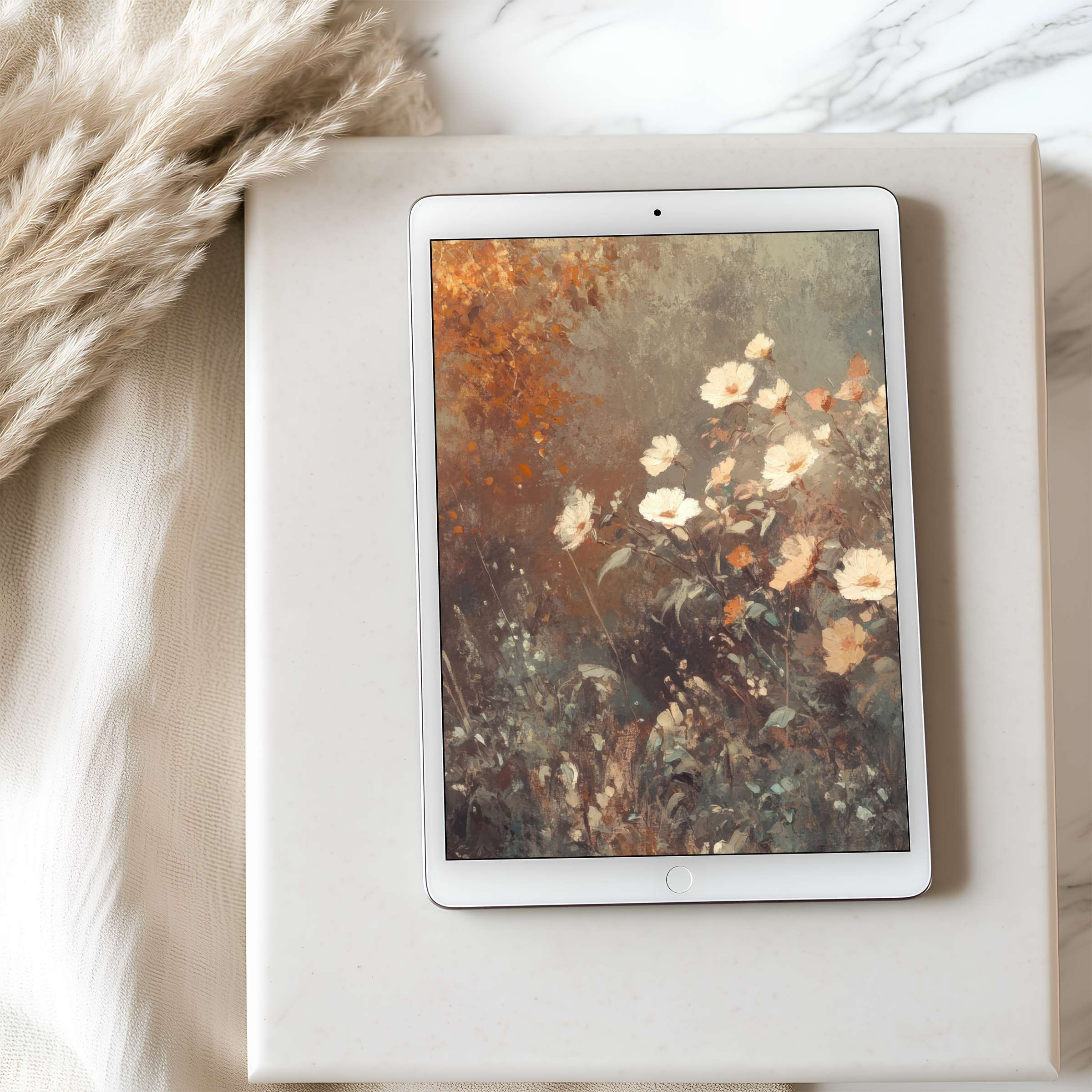 Inspire tranquility with this tablet wallpaper featuring elegant floral art in rich autumnal hues, perfect for high resolution downloads