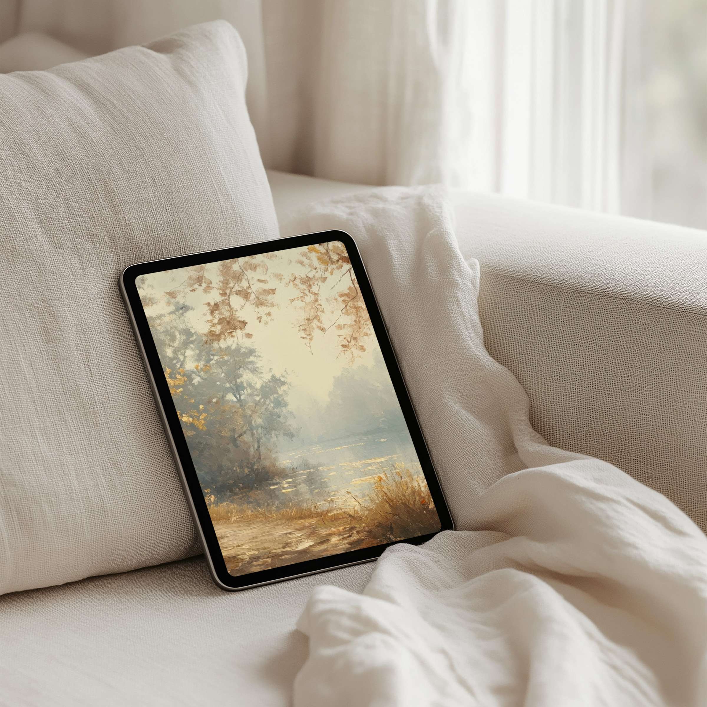 Elegant iPad background with serene nature art for instant download calming tablet screens inspiring mindful aesthetics