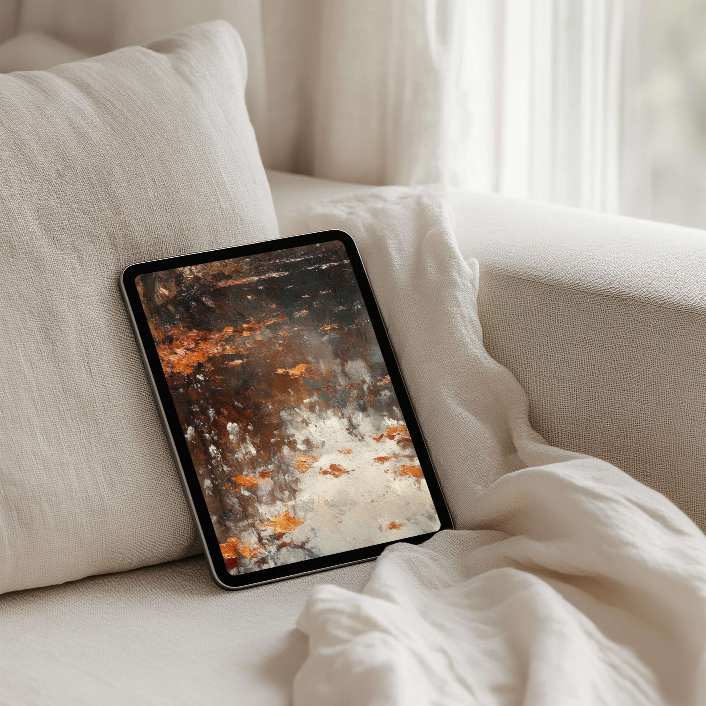 Elegant iPad background art with autumn hues reflecting tranquility and mindfulness perfect for a tablet instant download