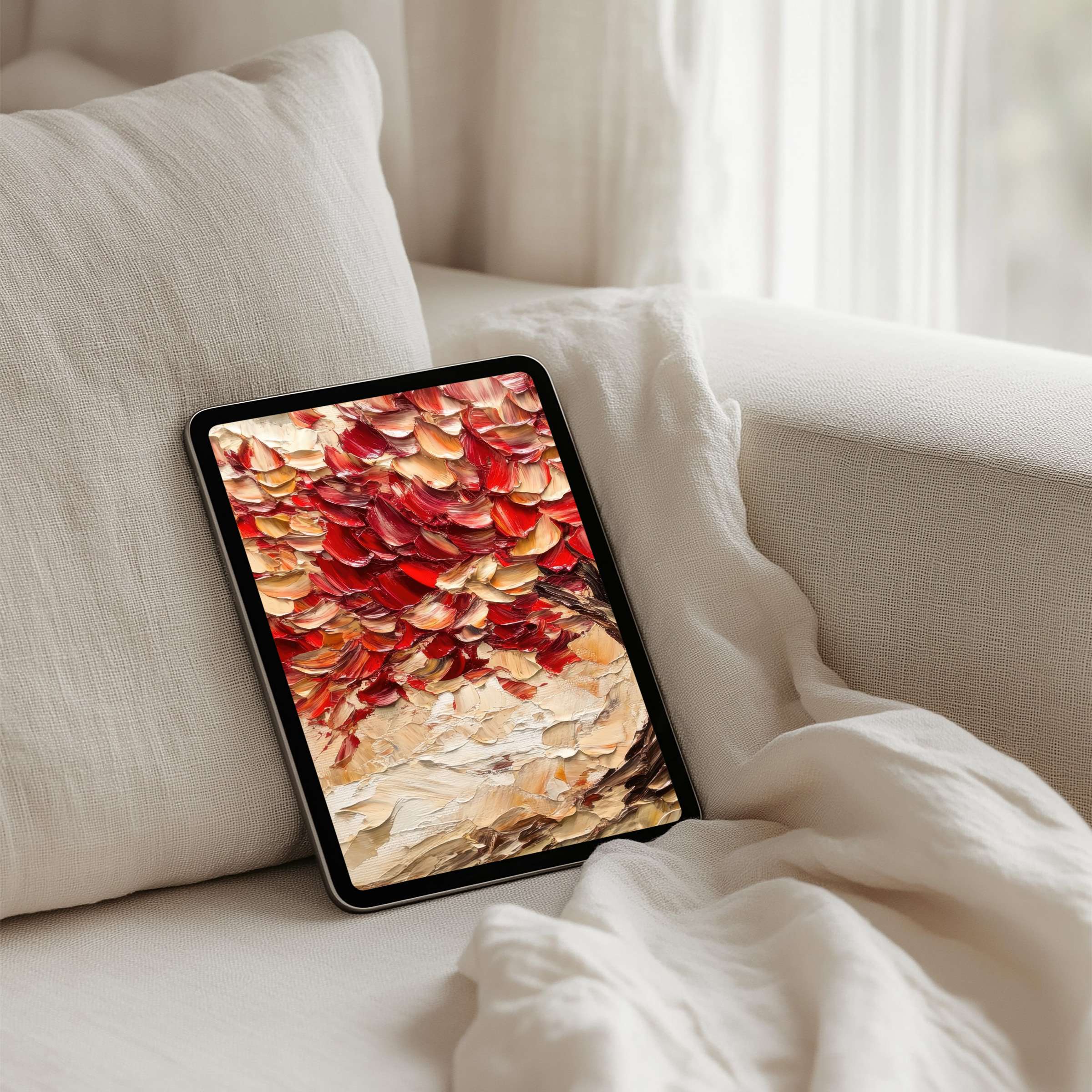 Elegant red and beige abstract iPad background for instant download, perfect for adding calm and inspiration to your tablet