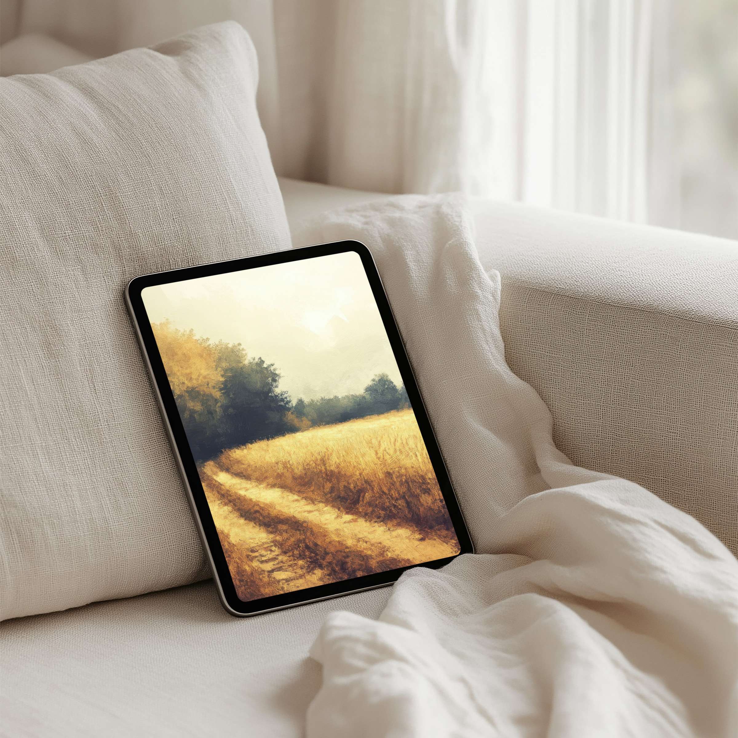 Serene landscape iPad background for instant download on your tablet, evoking calm elegance and mindful inspiration indoors