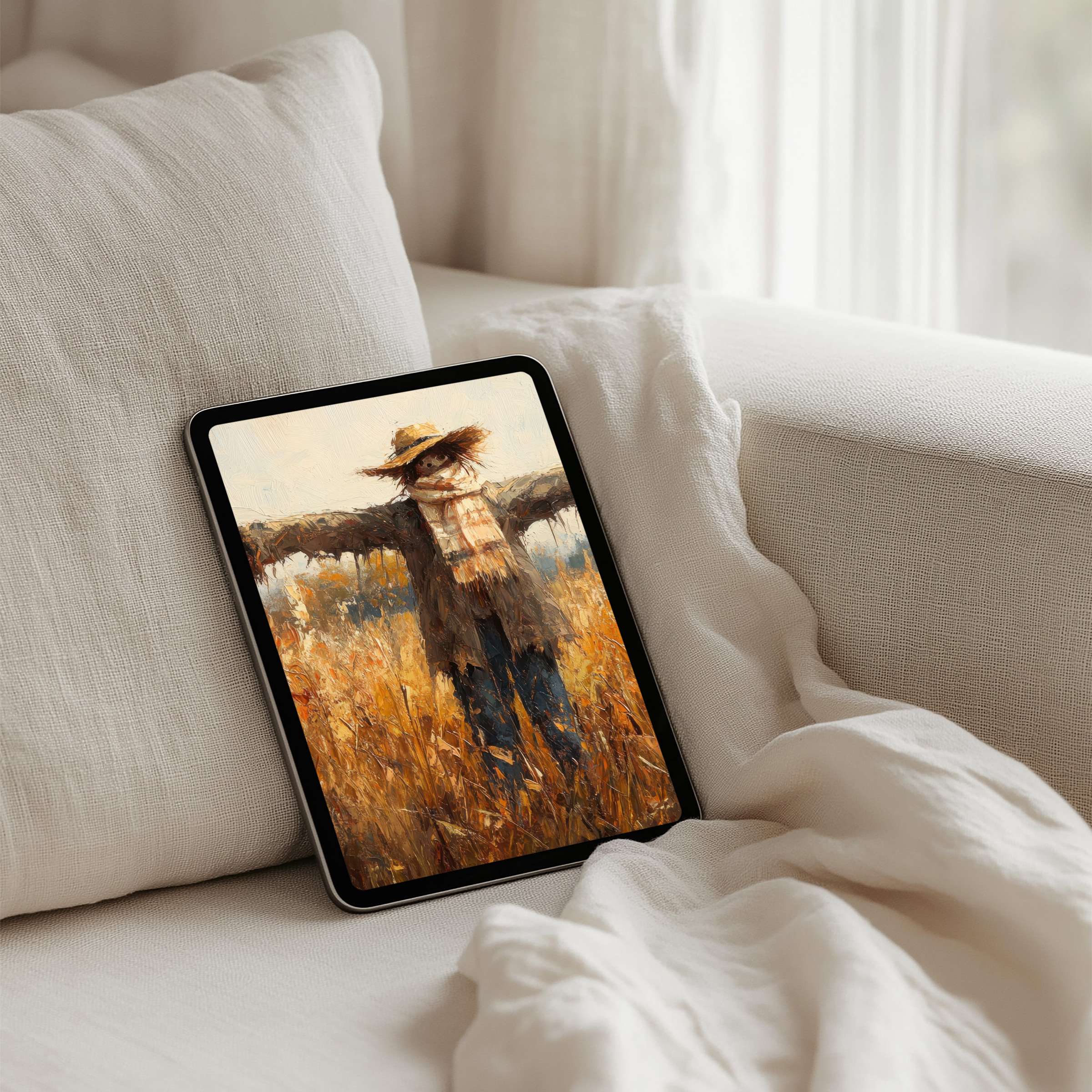 Elegant iPad background featuring serene autumn field art, perfect for mindfulness and inspiration, available for instant download on any tablet