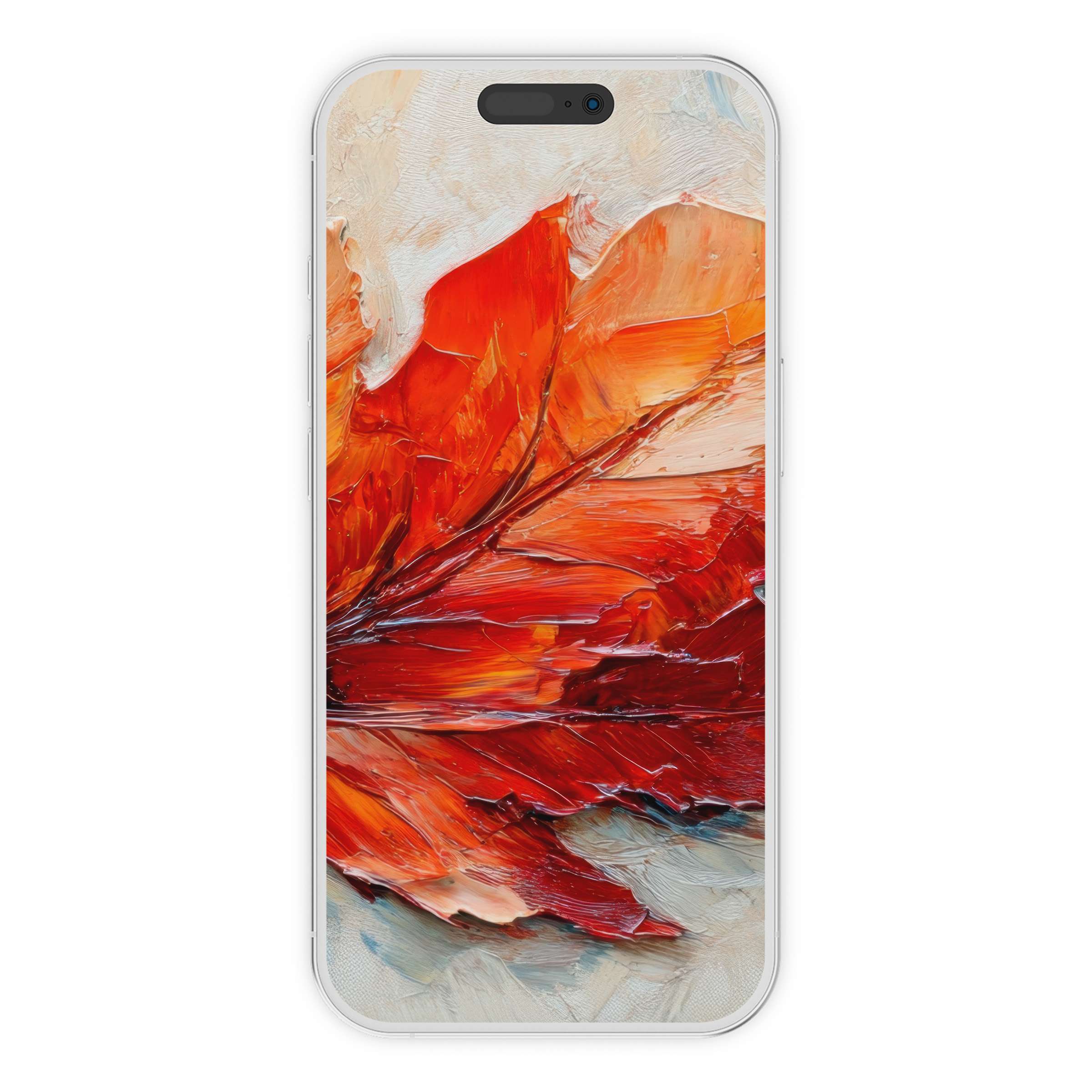 Vibrant fall iPhone wallpaper with abstract red leaf art, perfect digital download for phone background, inspiring and elegant