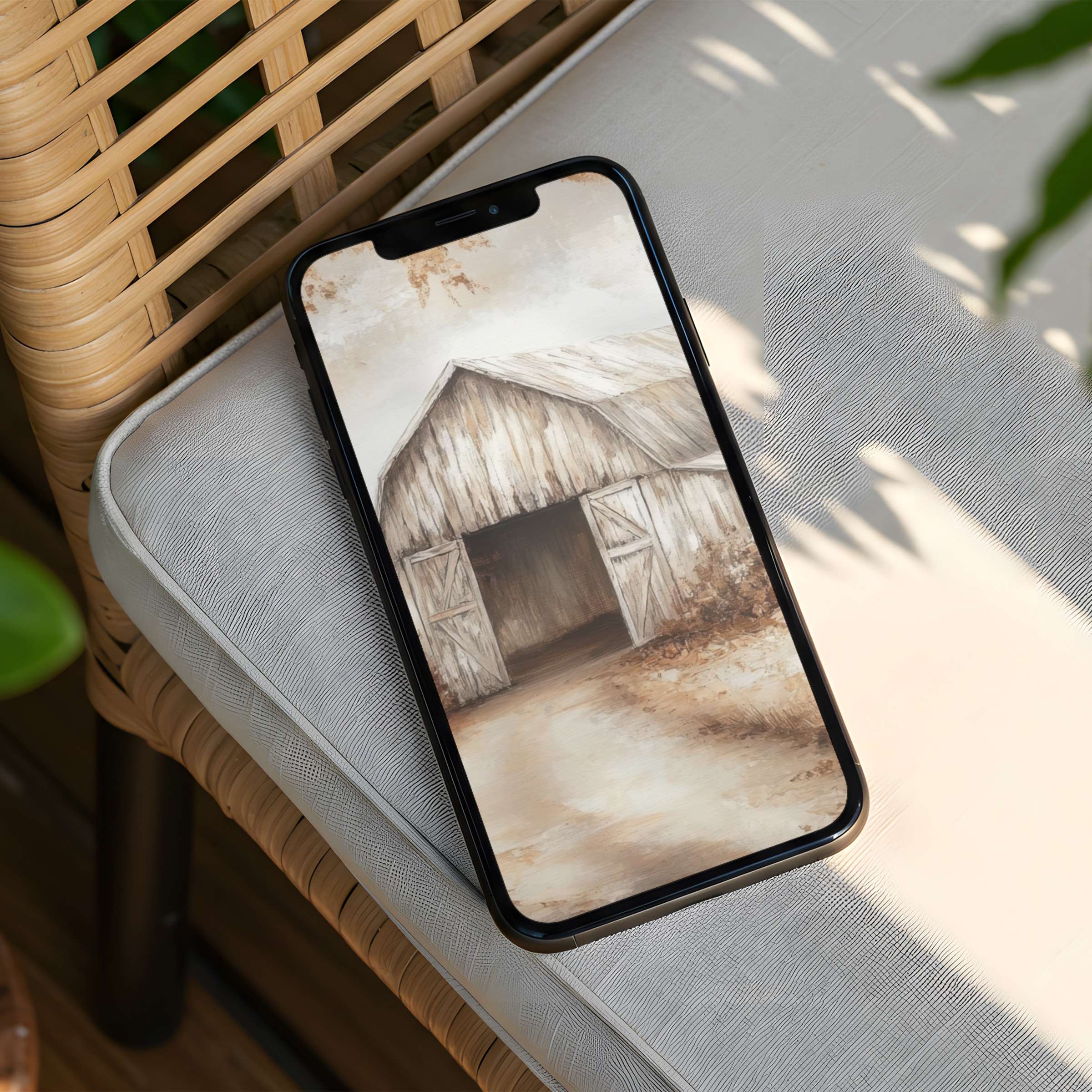 Rustic barn iPhone background with neutral tones offers instant download for mindfulness on any phone inspiring calm elegance