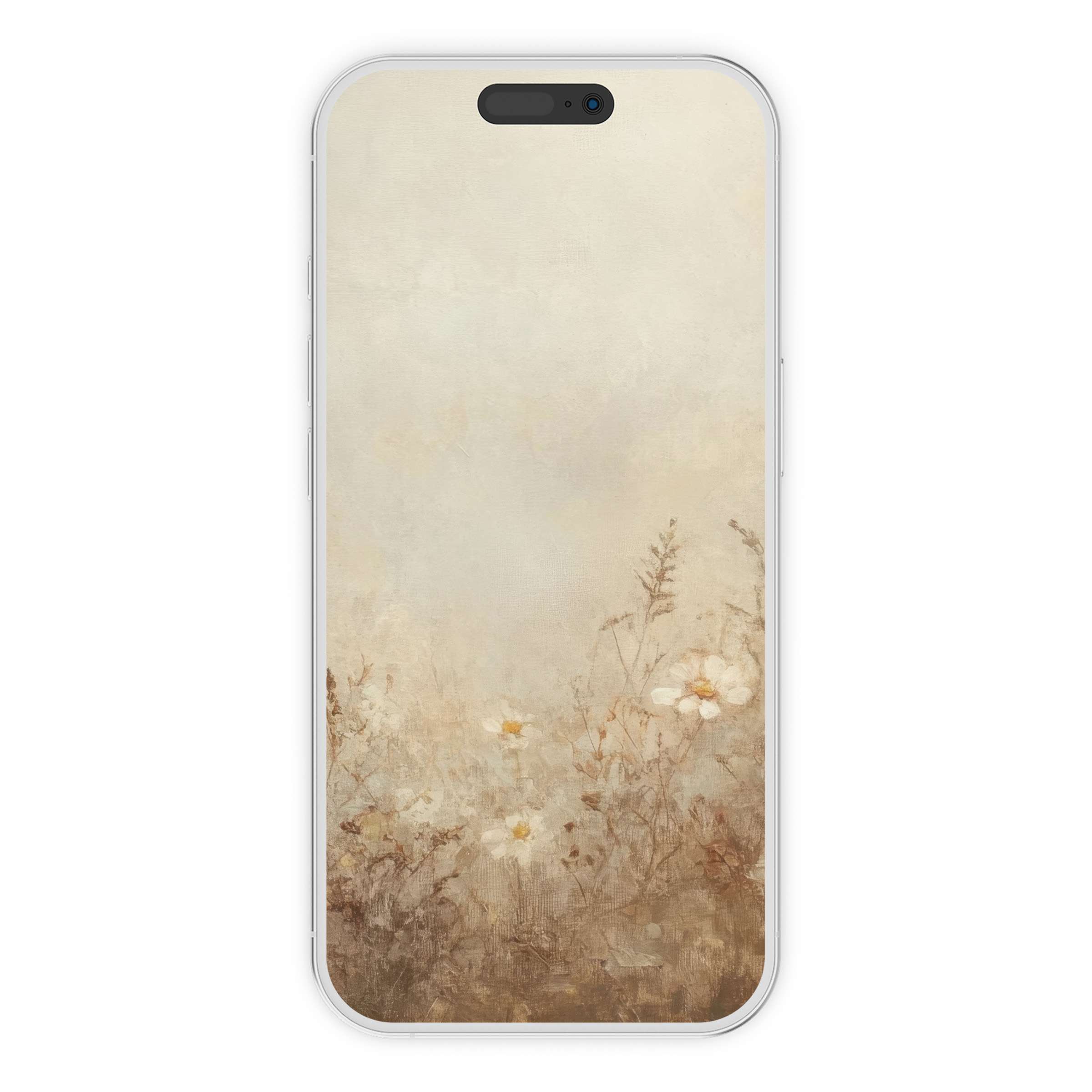 Elegant fall iPhone wallpaper with soft beige tones and delicate florals for calm, sustainable phone background digital download
