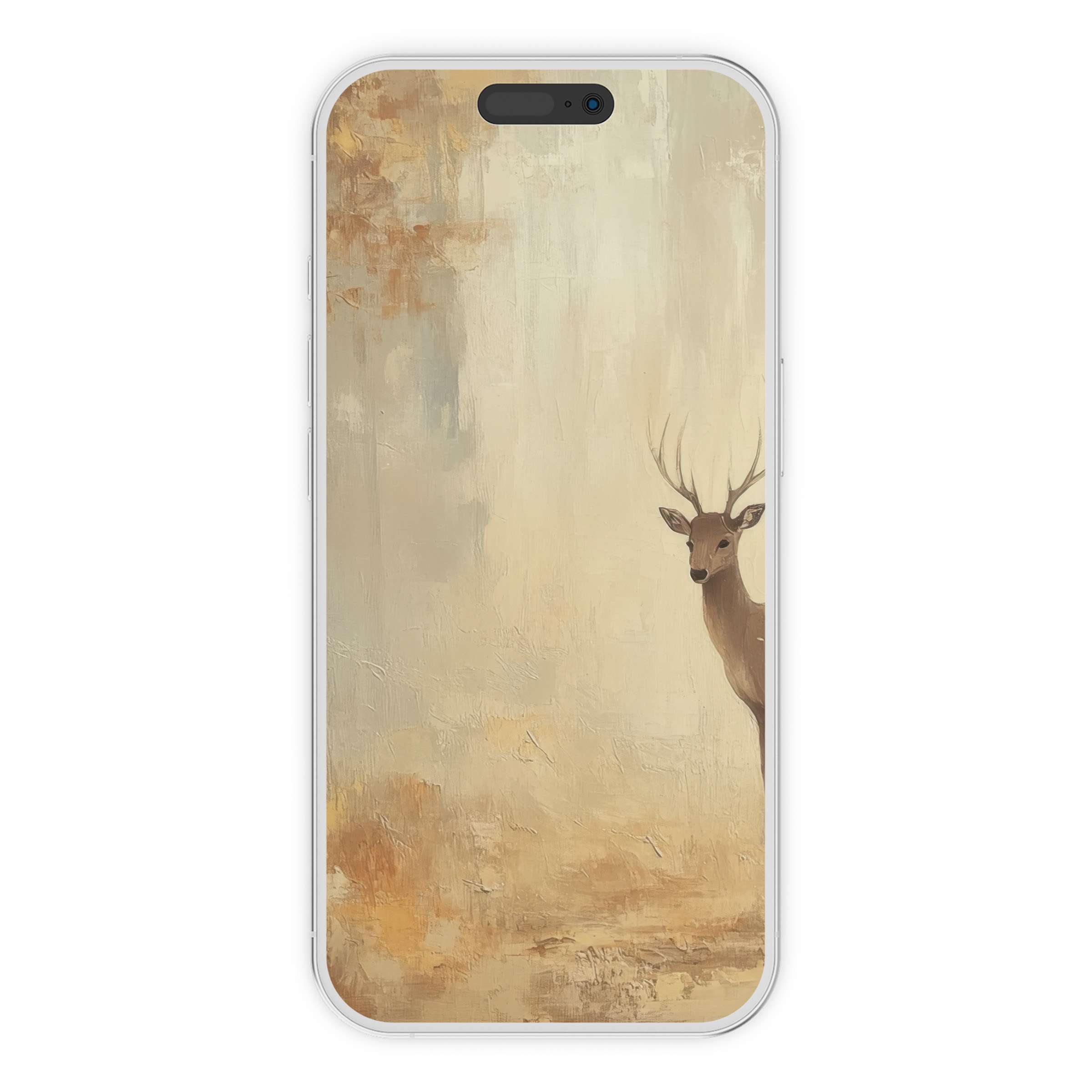 Elegant fall iPhone wallpaper showcasing a serene deer amidst warm autumn hues offers a soothing phone background digital download