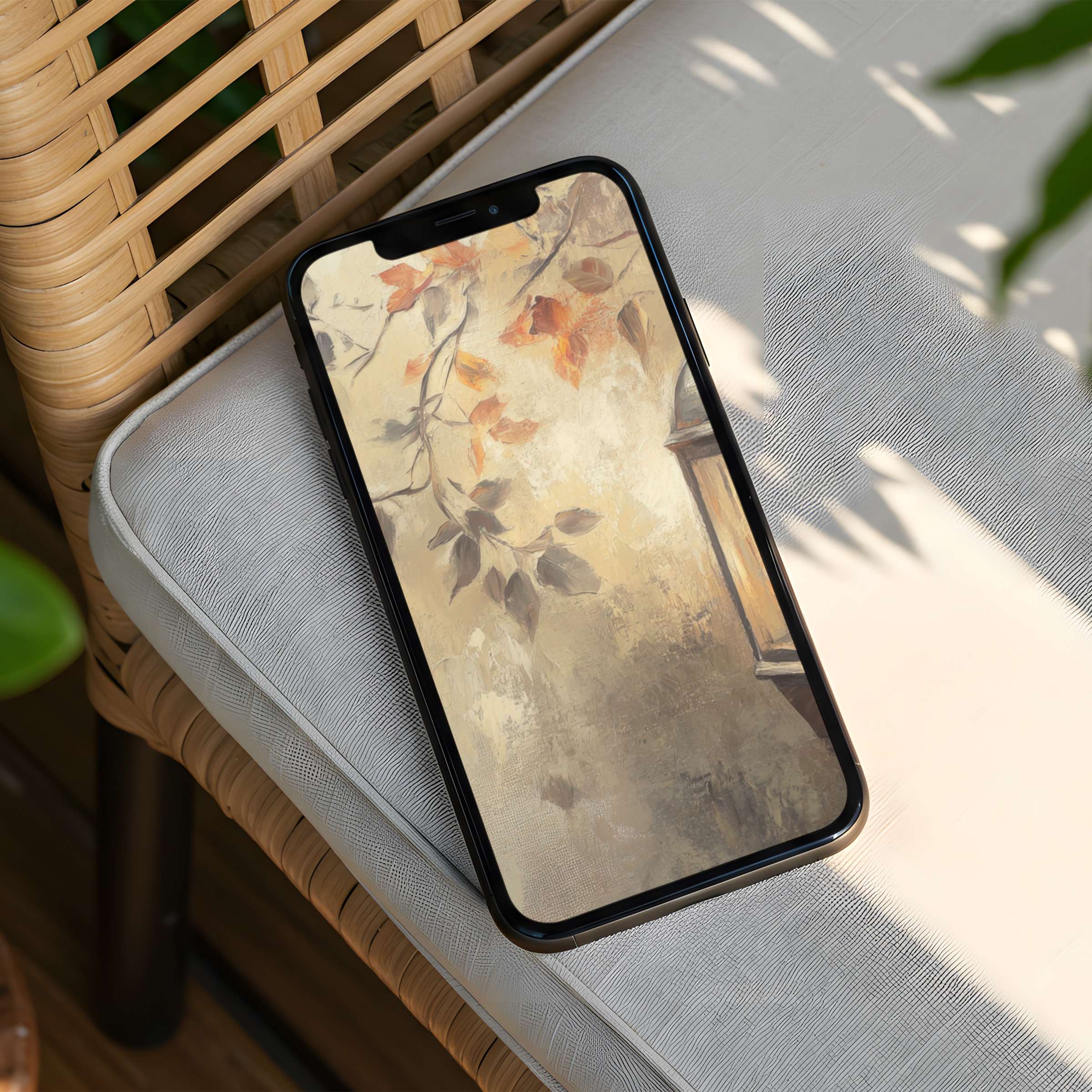 Elegant watercolor leaves adorn your iPhone background, inspiring calm and mindfulness with an instant download for any phone