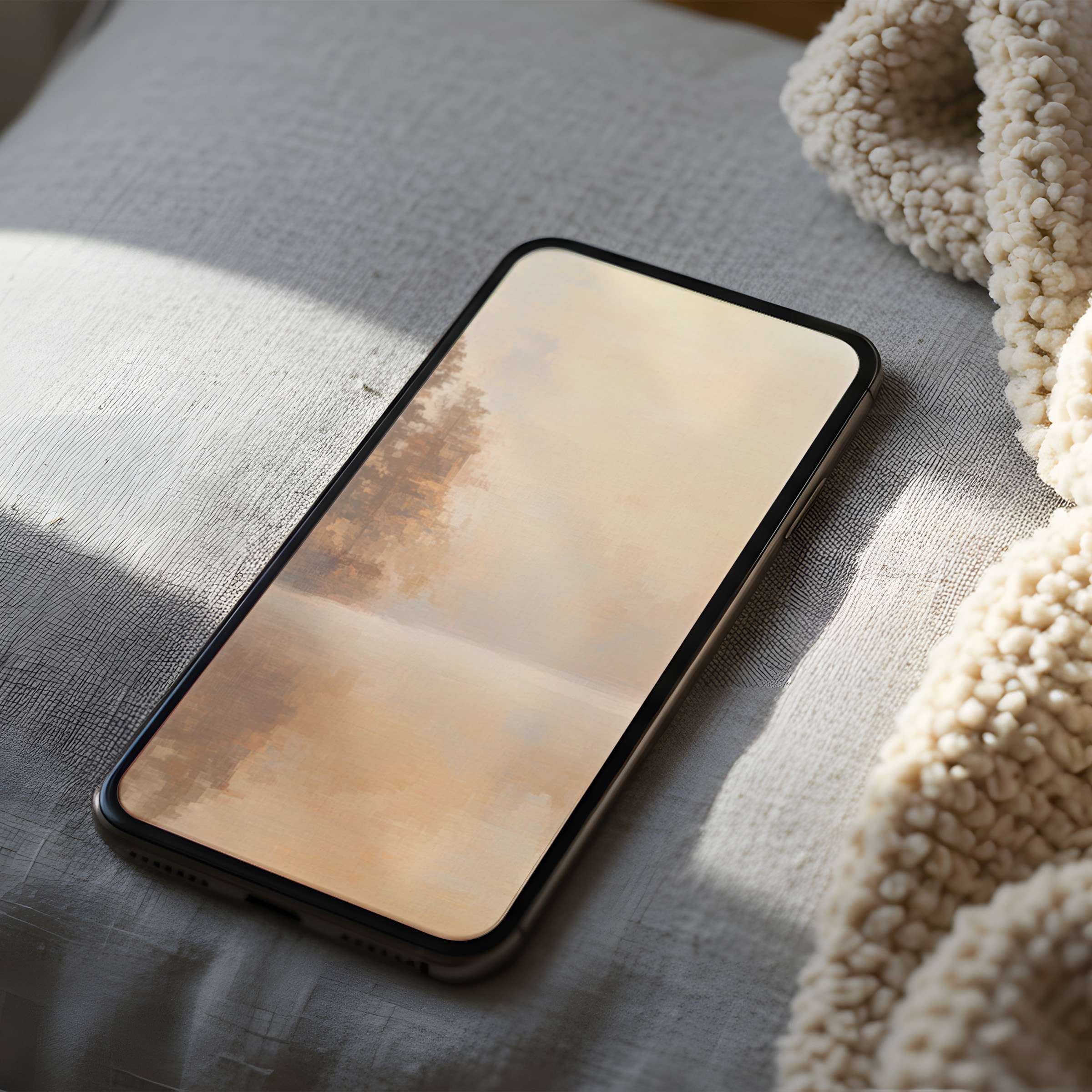 Elegant phone wallpaper featuring serene autumn tones, perfect for a calming digital download on both iPhone and Android devices