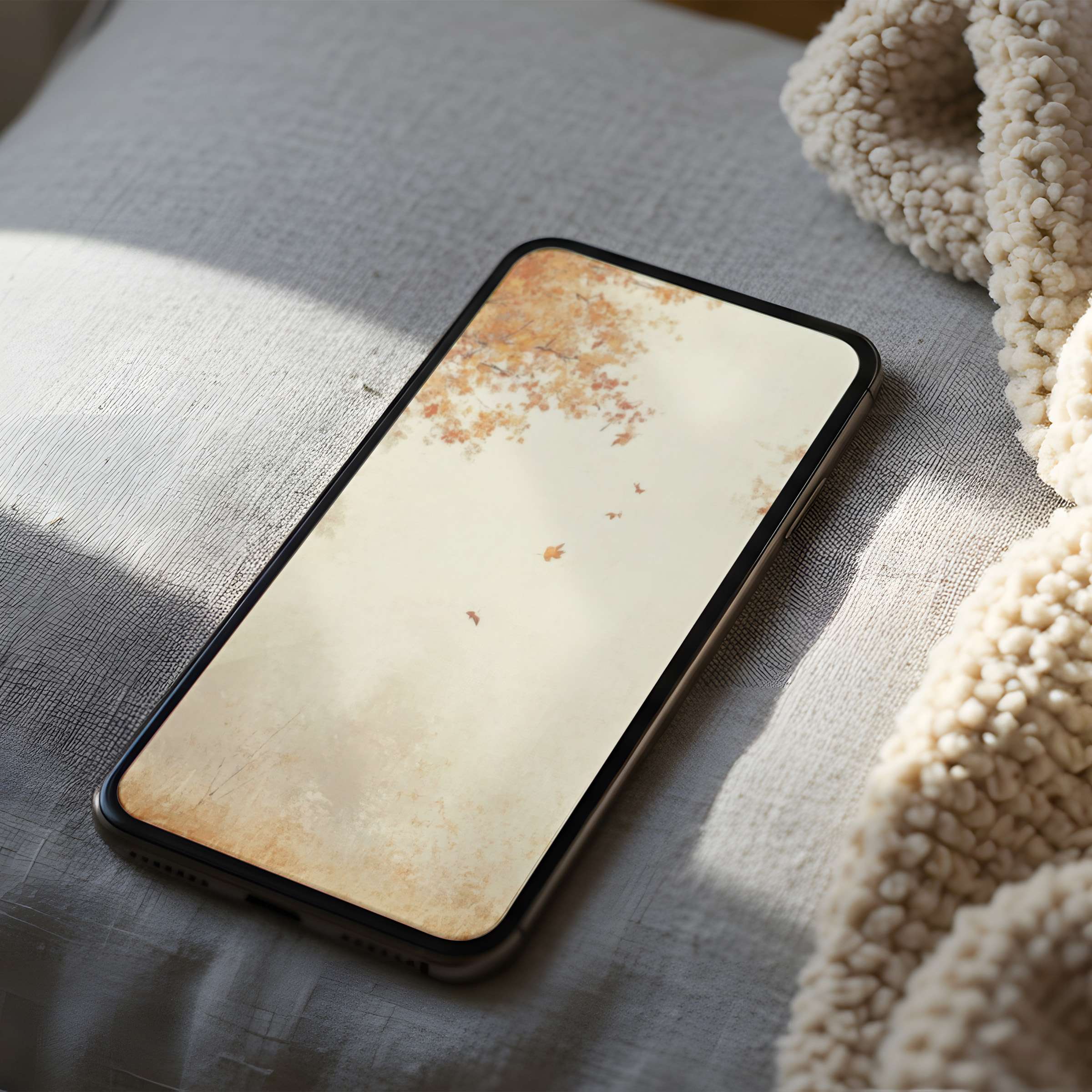 Elegant autumn-themed phone wallpaper with warm tones inspires peace; a high resolution digital download for iPhone and Android