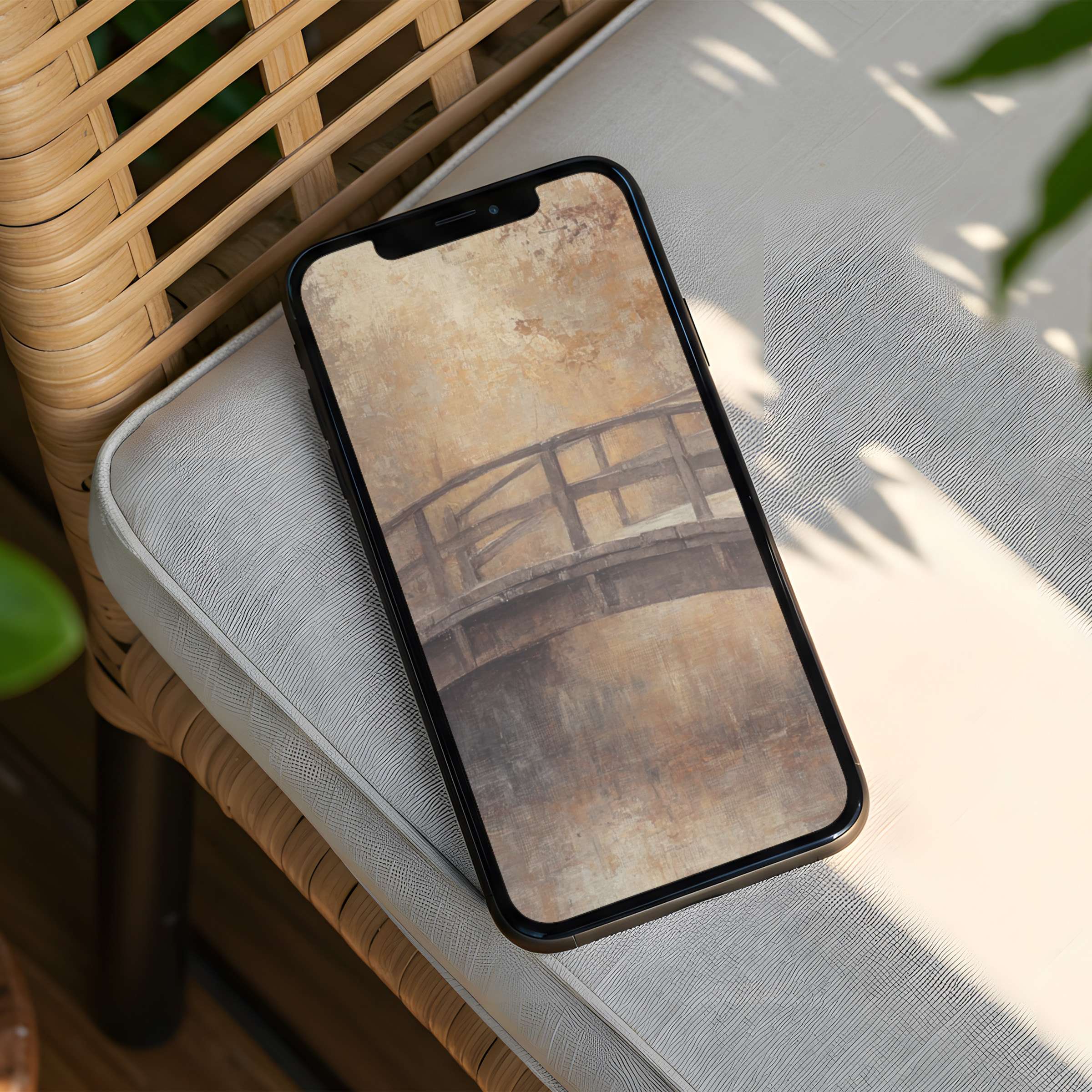 Elegant iPhone background featuring a serene bridge in muted browns promising calm inspiration instant download for any phone