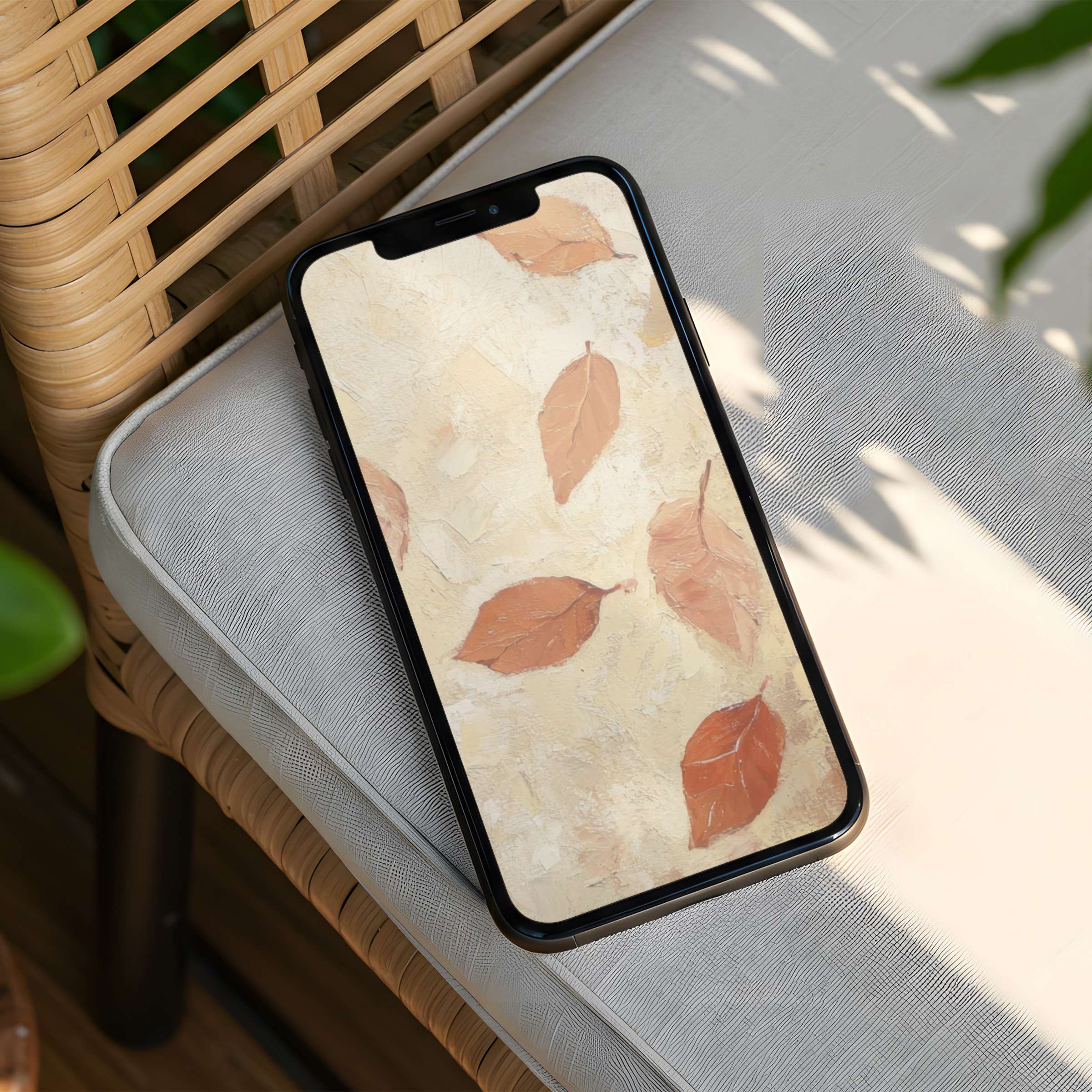 Elegant autumn leaves on a textured backdrop create a calm iPhone background for instant download, perfect for any phone