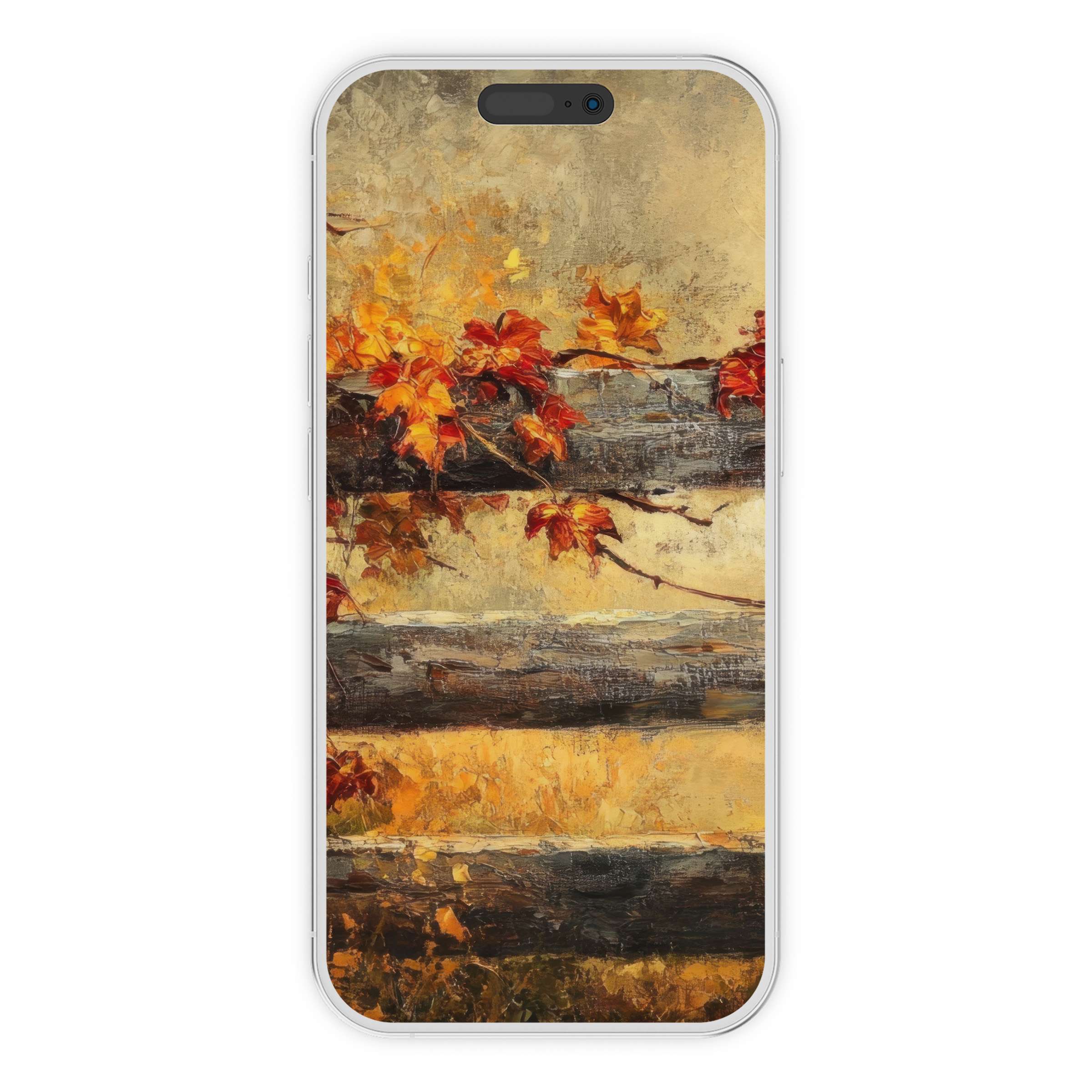 Warm autumn hues and rustic textures create a serene fall iPhone wallpaper digital download for an elegant phone background