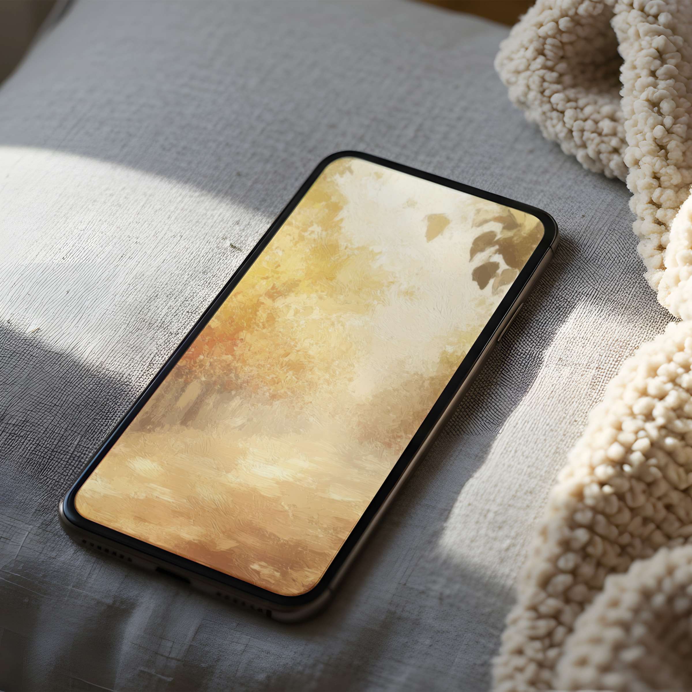 Elegant autumn-themed phone wallpaper with muted warm tones offering a serene digital download for iPhone and Android users