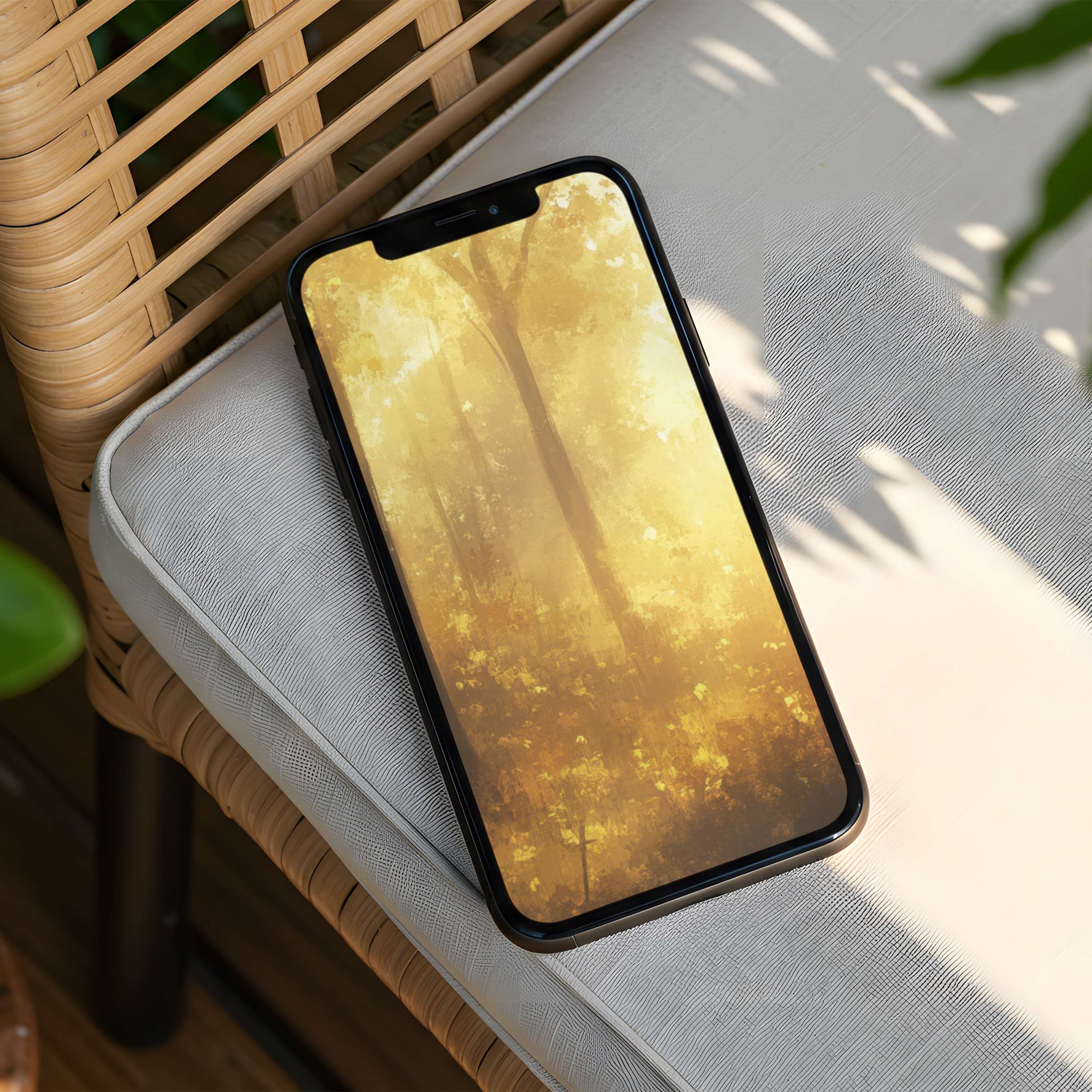Elegant iPhone background with serene golden forest scene for instant download bringing calm and inspiration to your phone