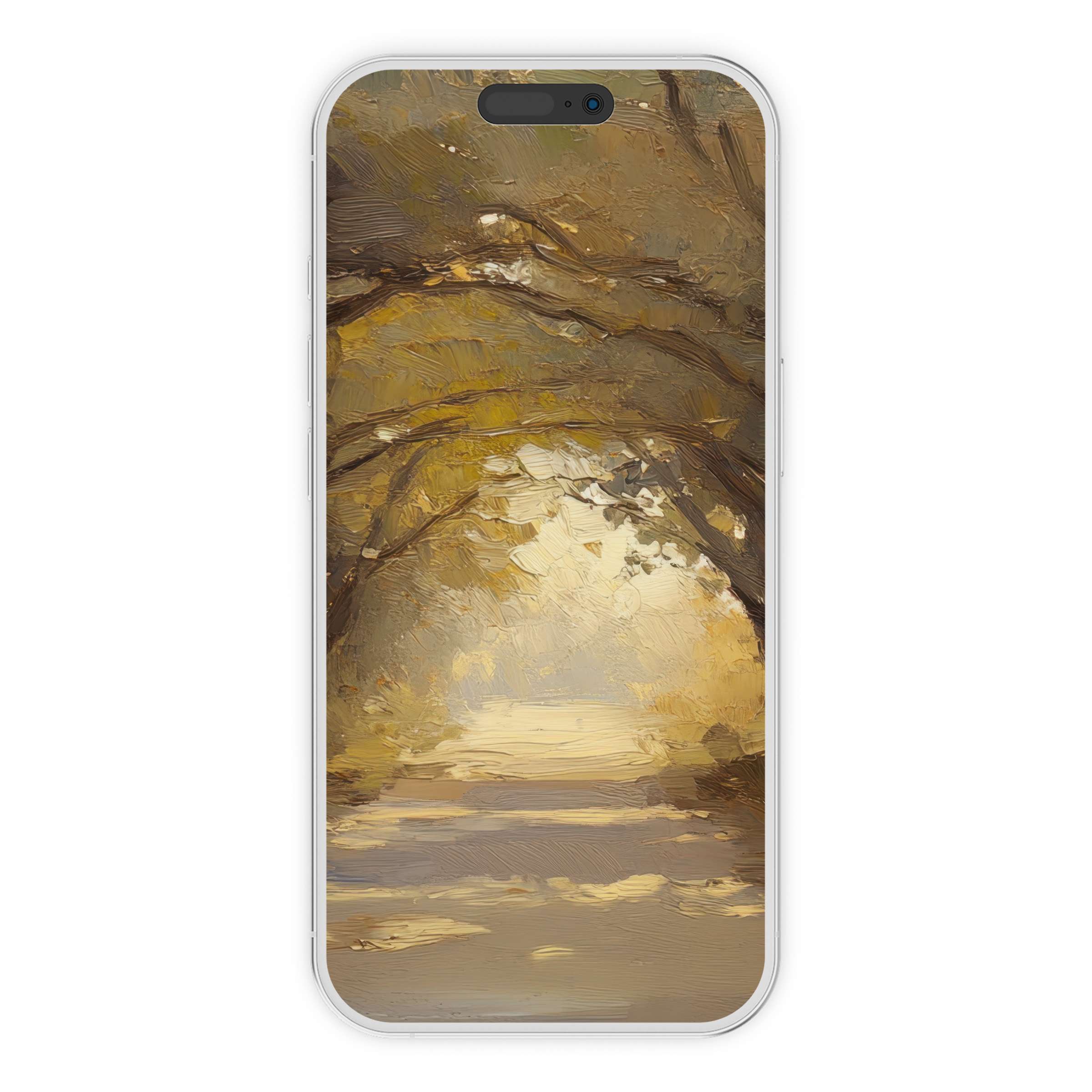 Warm autumn tones in a painterly style enhance this fall iPhone wallpaper, offering a serene phone background for digital download