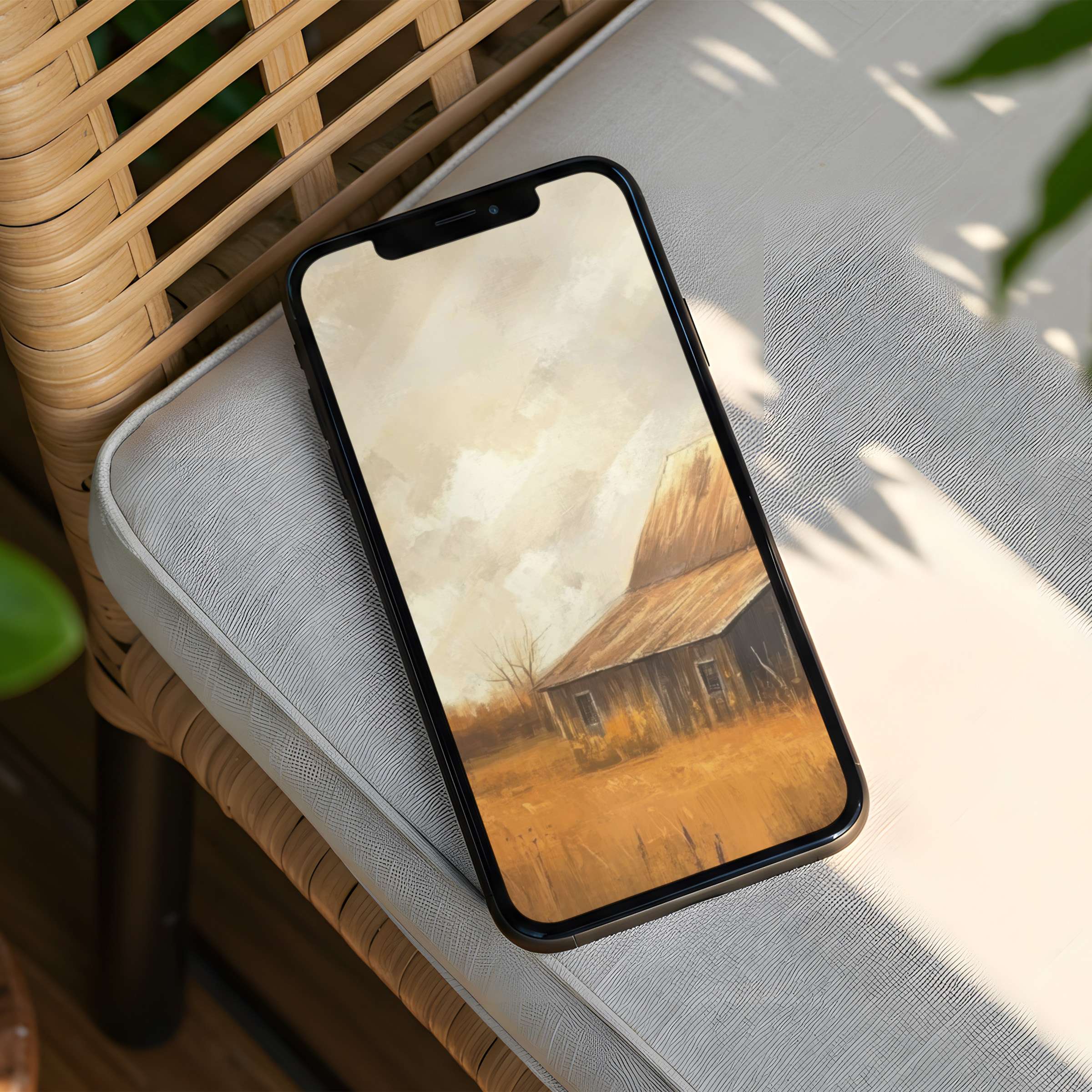 Elegant iPhone background with serene landscape art blending warm tones inspires calm mindfulness instant download for any phone