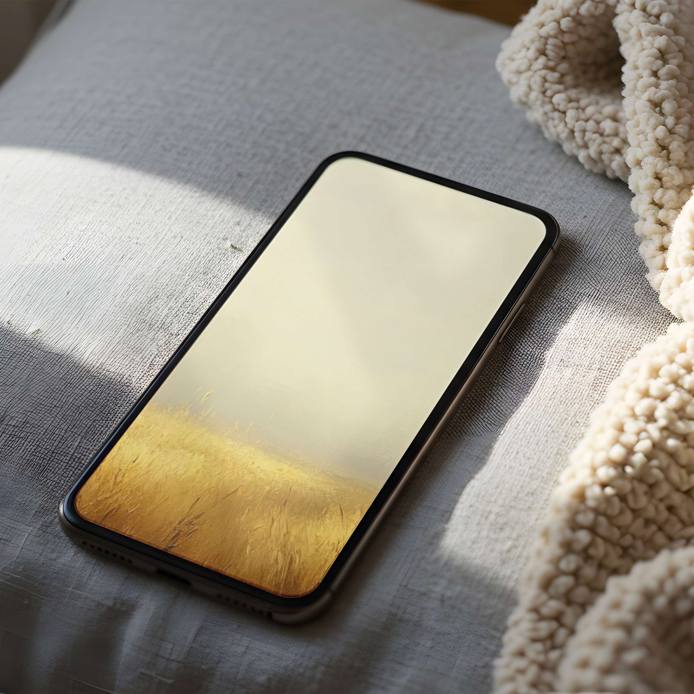 Warm golden field phone wallpaper offers high-resolution serenity, perfect for iPhone or Android digital download, enhancing calm