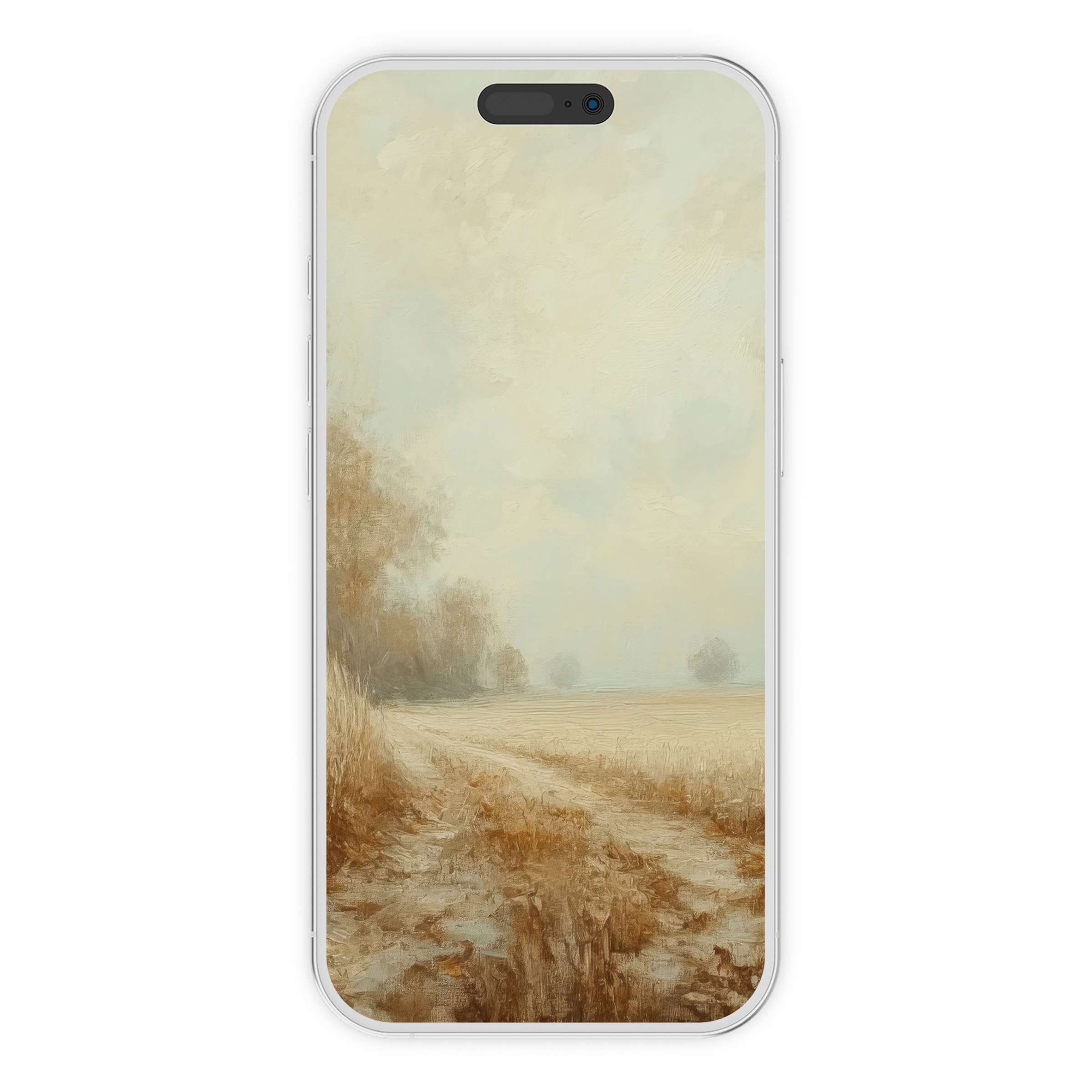 Calm fall iPhone wallpaper with serene pastel landscape art provides a soothing phone background for digital download on iPhone and Android